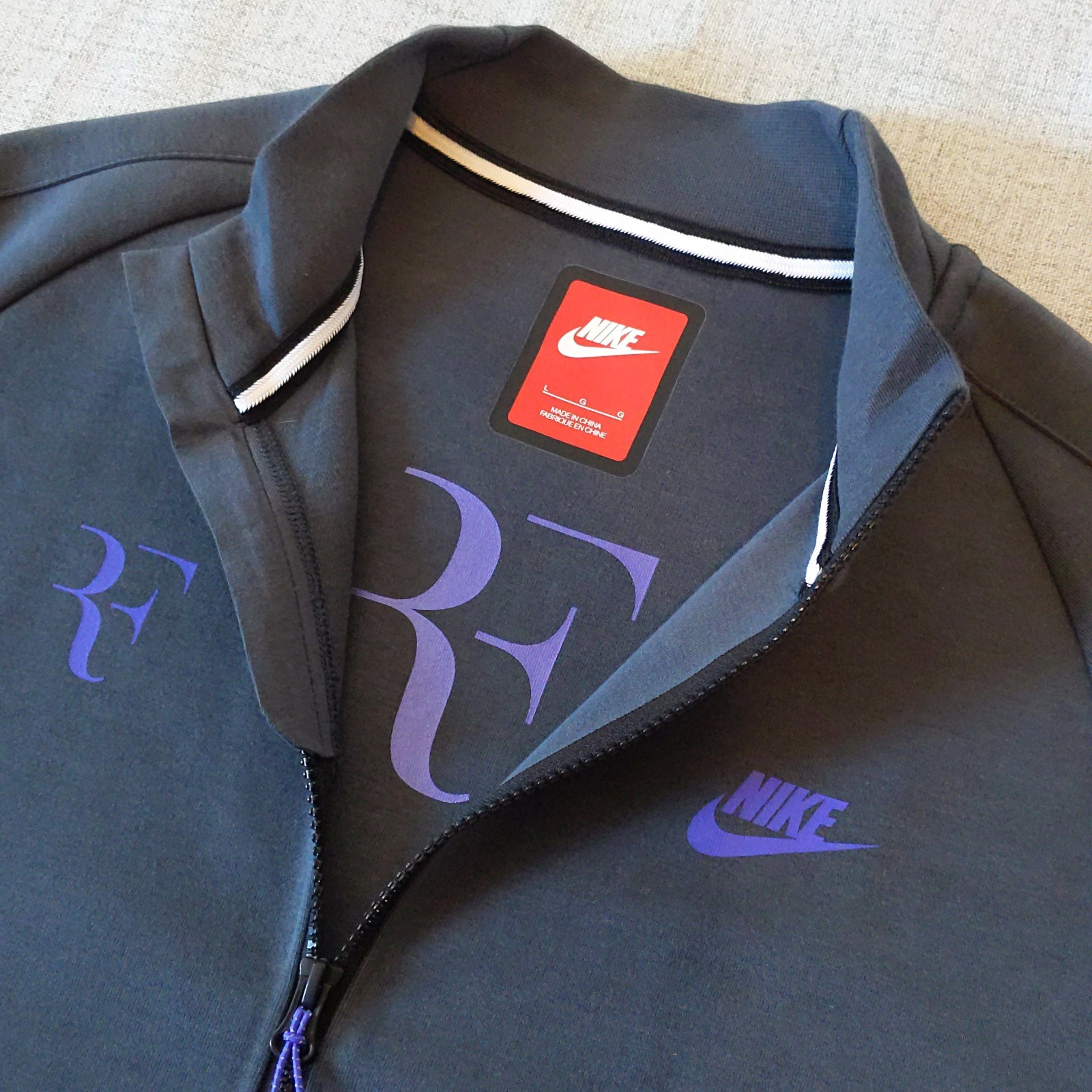 Nike Roger Federer RF Premier Tech Fleece Jacket Mens Gray L 2015 French Open