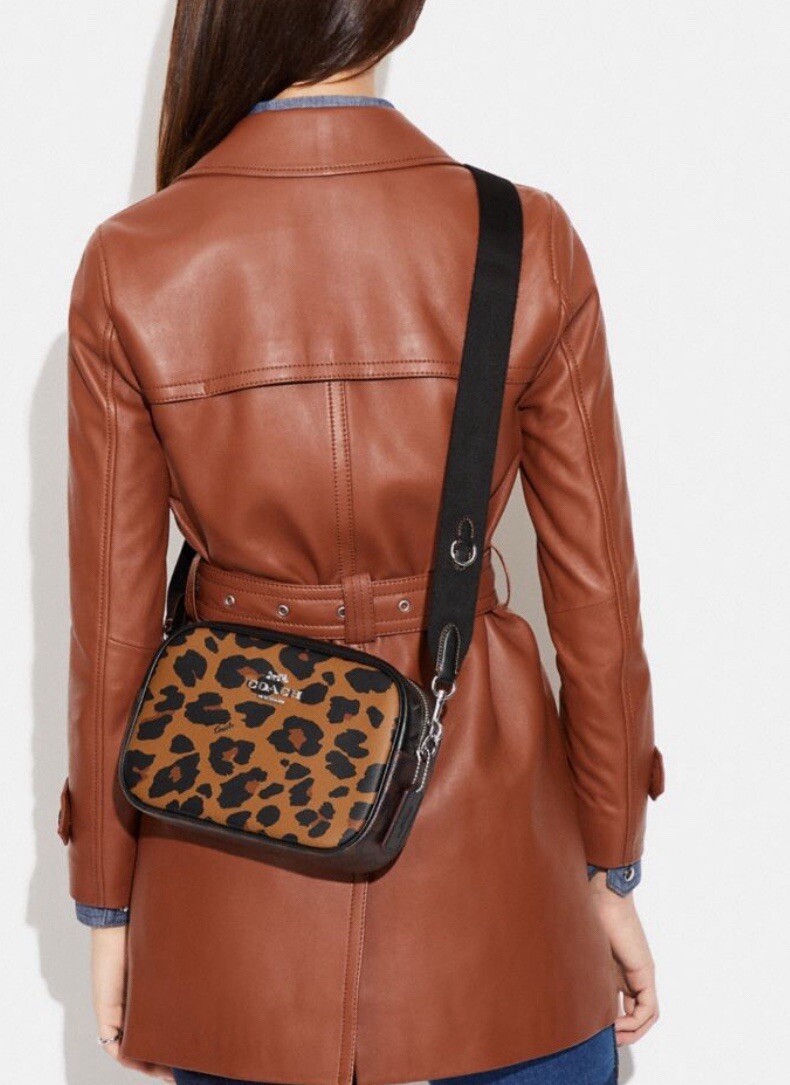 NWT COACH Jamie Camera Bag With Leopard Print Leather Light Saddle/Black CC759
