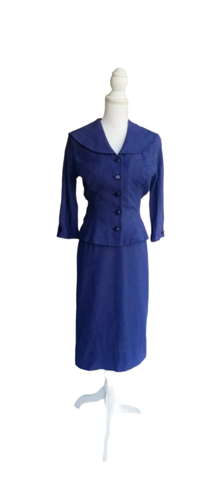 Vintage 50s Spring Suit Small 1950s BETTY ROSE Blue Cotton Jacket Pin Up
