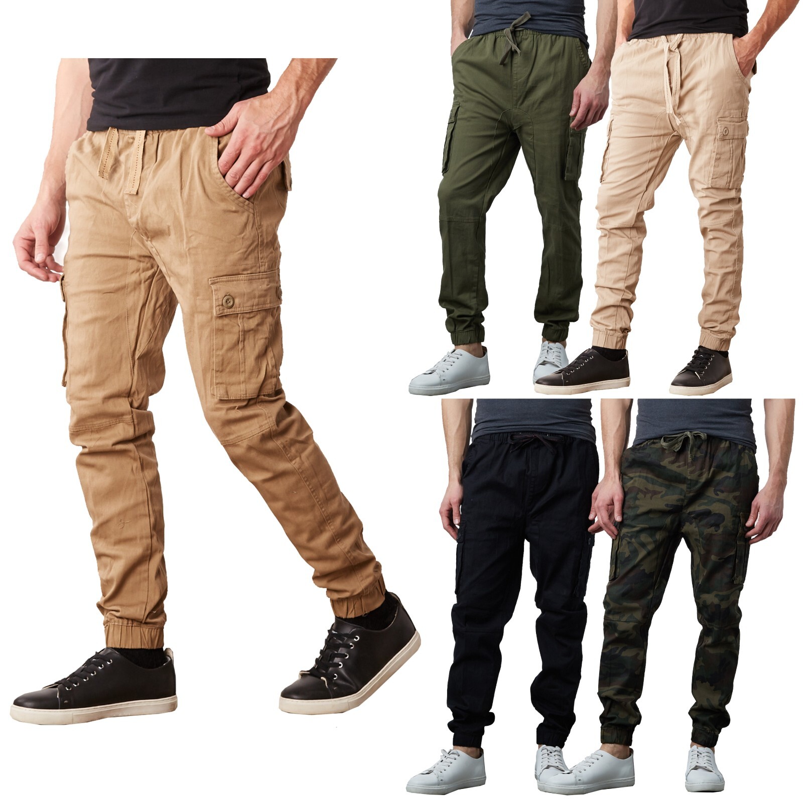 Mens Cargo Jogger Pants Soft Cotton Twill With Stretch Comfort Lounge Active NEW