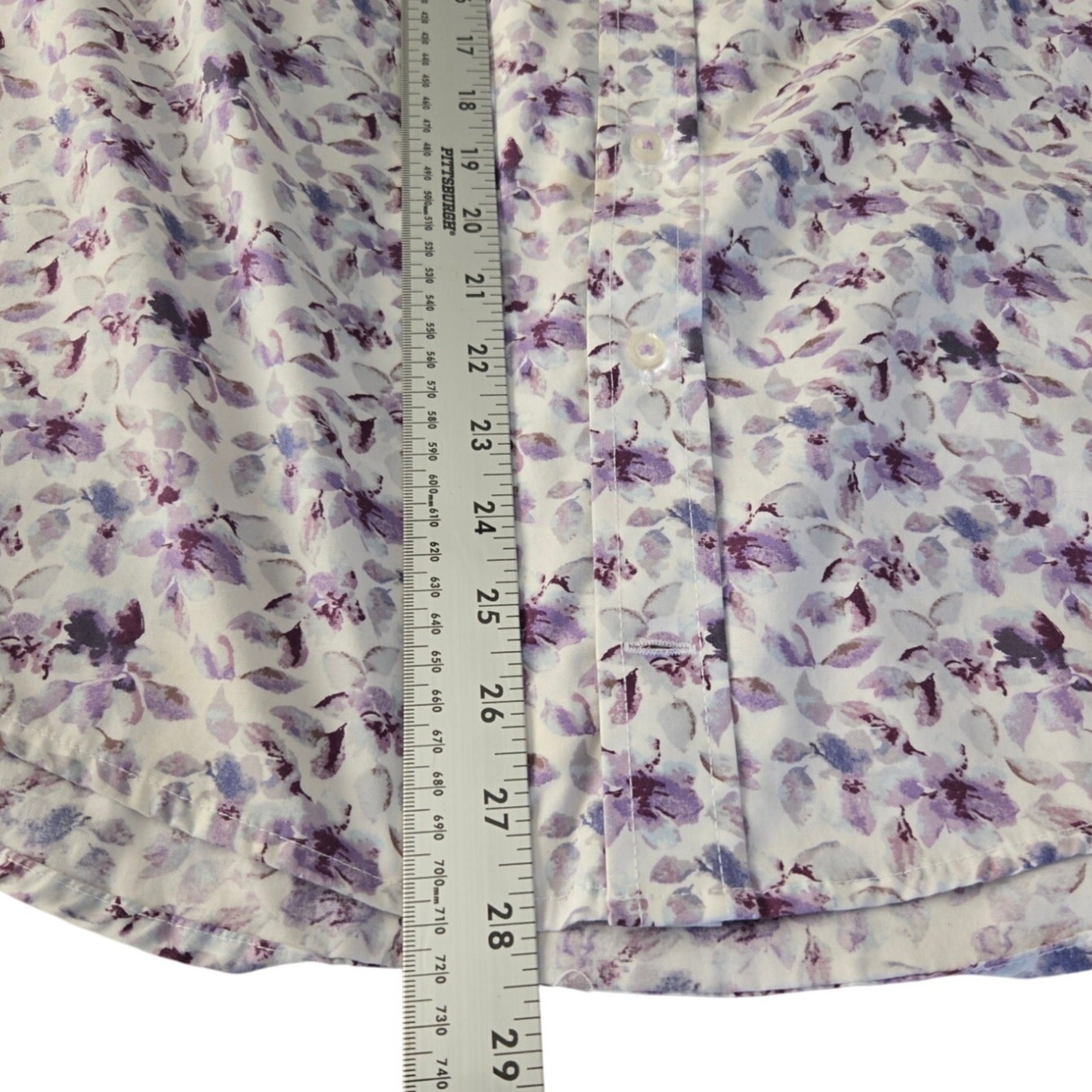 Stafford White Button Down Shirt Purple Blue Watercolor Floral Print Stretch S