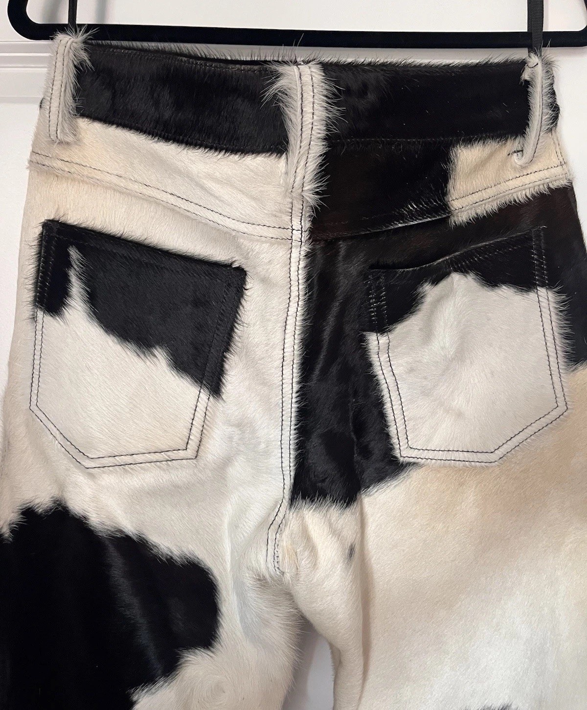 Genuine Western Cowhide Leather Pants Black & White Fur Size 32