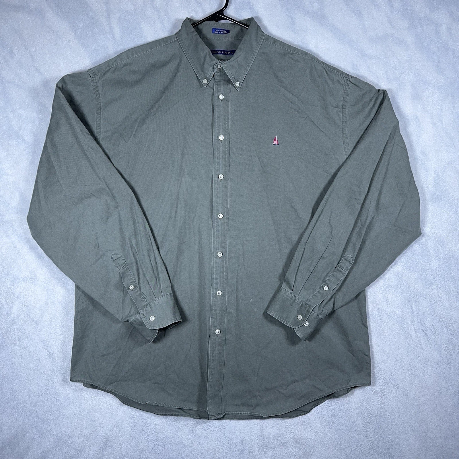 Norsport Button Down Shirt Men’s XL Tall Long Sleeve Cotton Green Nautical Logo