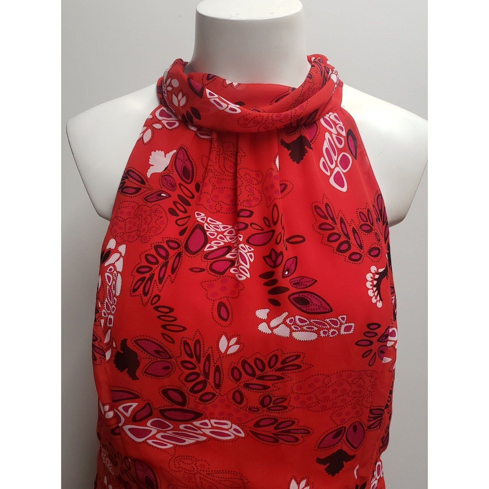 Eva Mendes Isabella Handkerchief Sheer Bow Top Women’s Large Red Peplum Summer