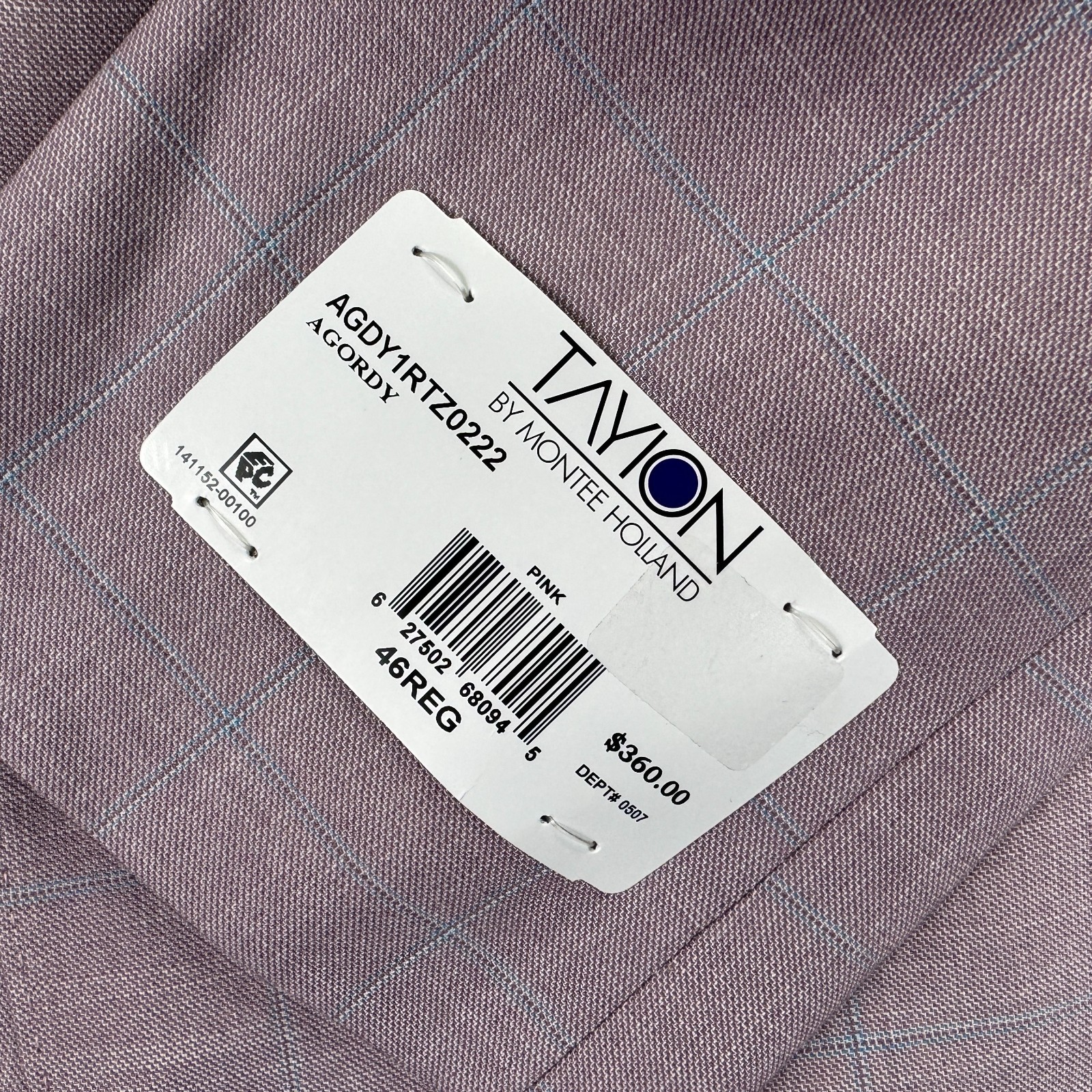 Tayion Mens Agordy Regular Fit Windowpane Suit Jacket Pink Blue 46R