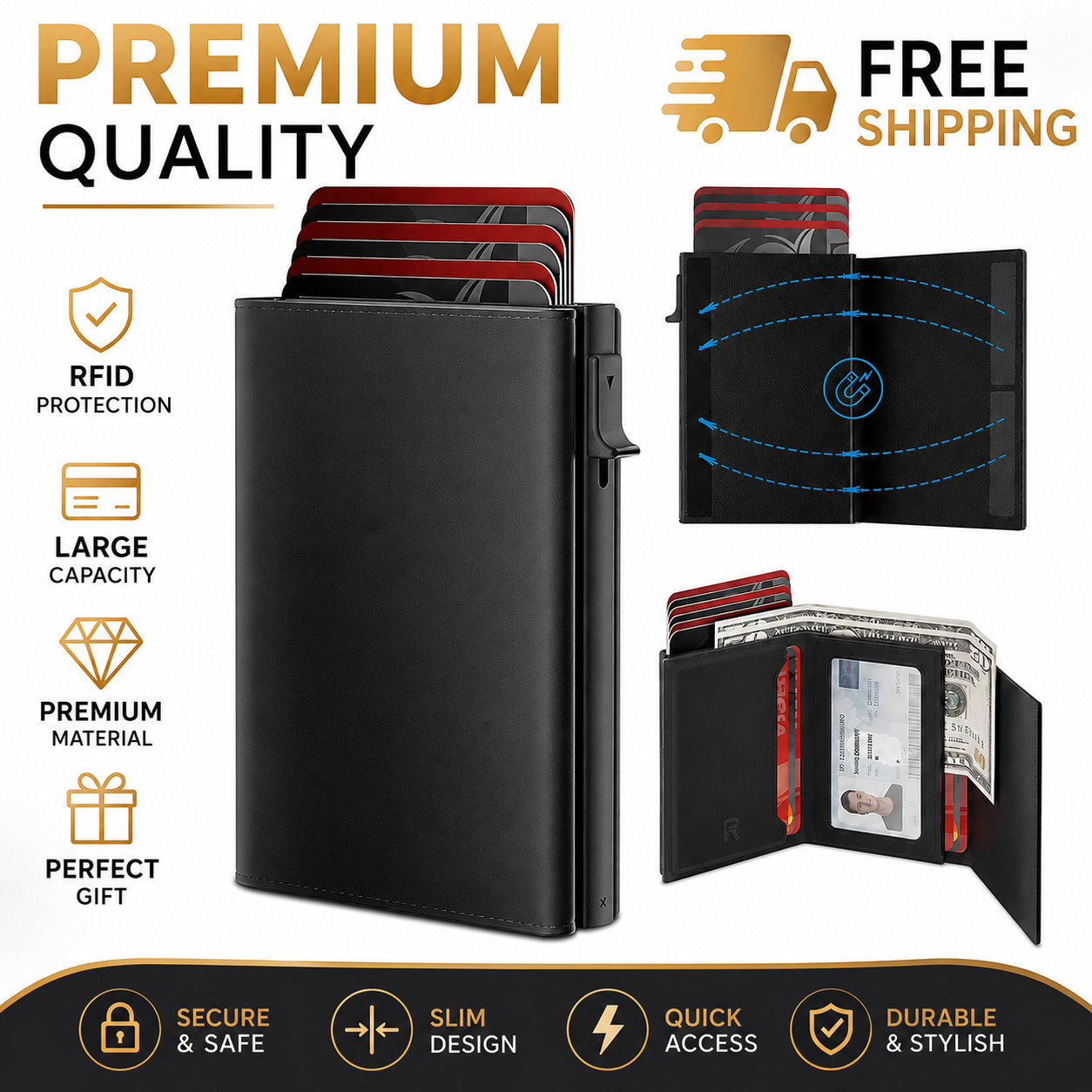 Mens Wallet Card Holder Slim Minimalist Wallet for Men Pop Up RFID Blocking