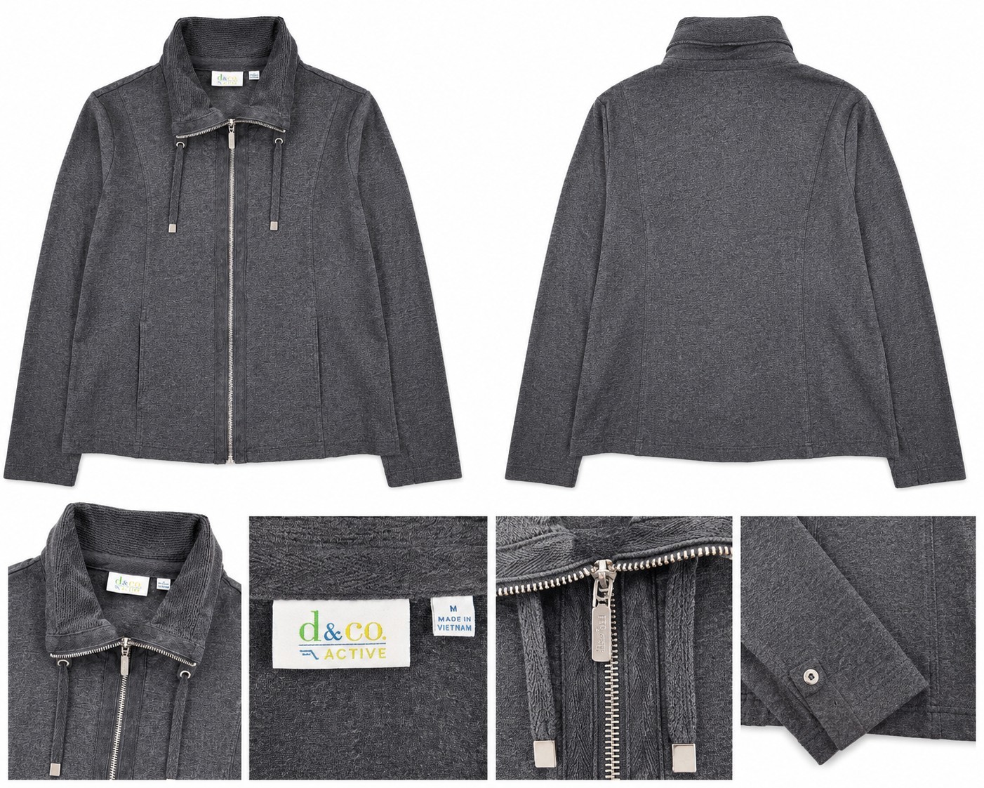d&co. Active Women’s Gray Full Zip Jacket Size M Lightweight Athletic