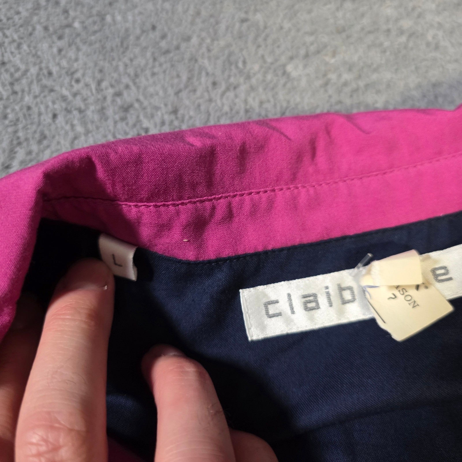 Claiborne Mens Large Bomber Jacket Magenta Pink Rayon Full Zip Vintage 846420 A