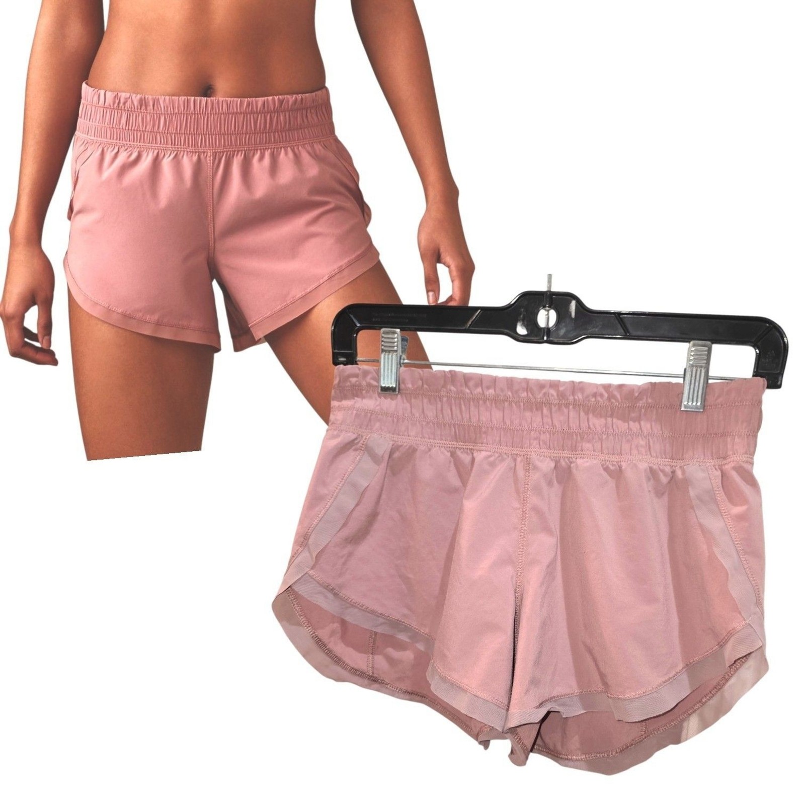 Lululemon Sz 4 Anew Dusty Rose 4″ Mesh Trim Running Yoga Sport Thin Logo Shorts