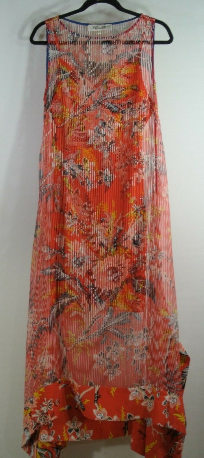 NEW Diane Von Furstenburg Floral Chiffon Midi Dress in Red- Size 10 #D2342