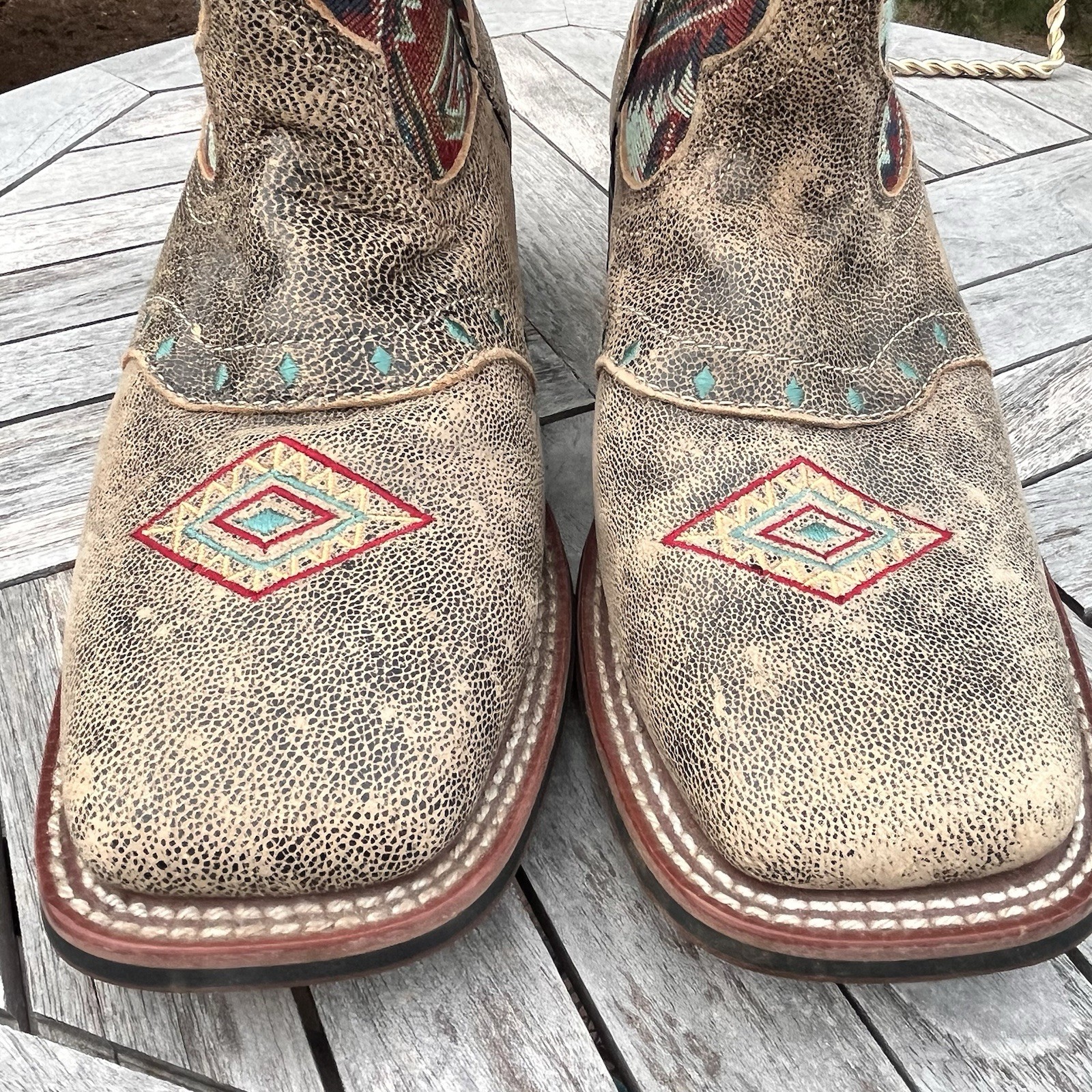Laredo Aztec Scout Western Boots Womens Sz 8.5 Square Toe Brown Leather 5647