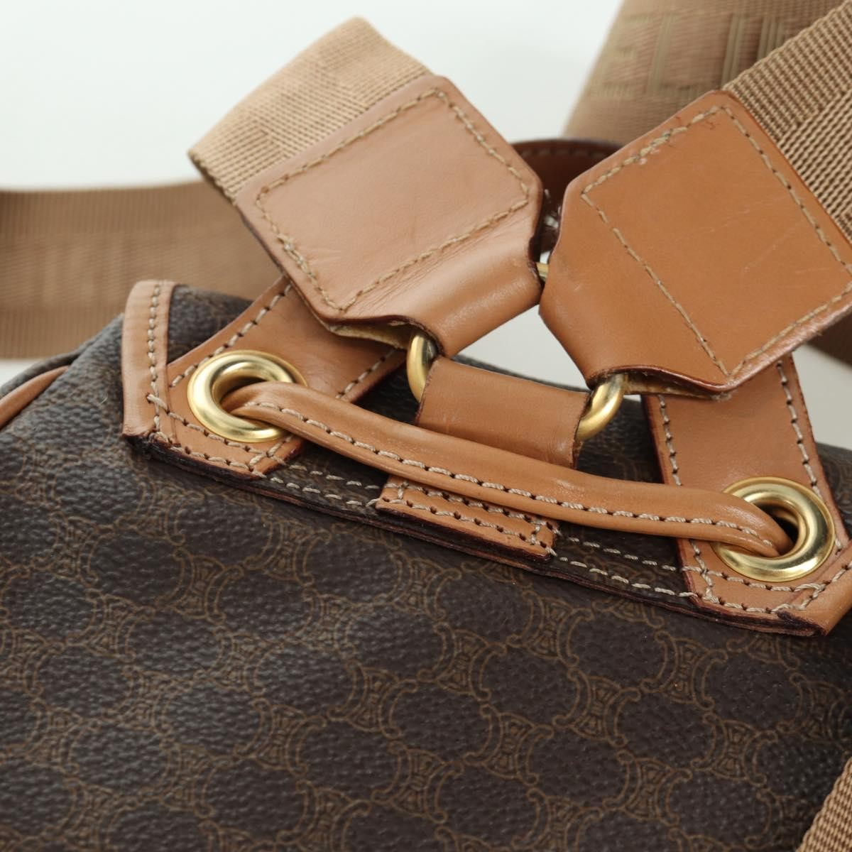 CELINE Macadam Canvas Backpack PVC Leather Brown Gold Auth am11186A
