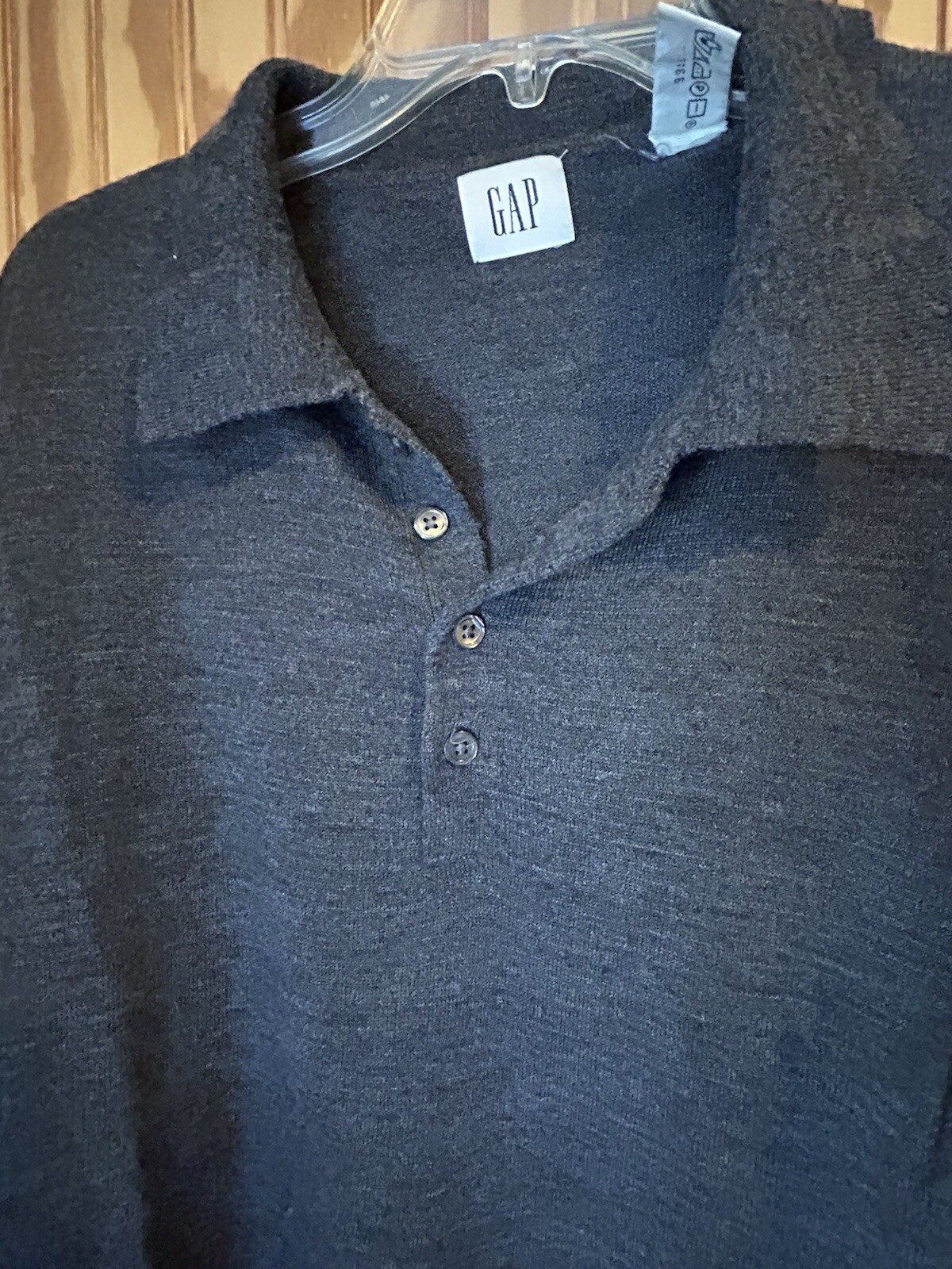 Vintage GAP XL Sweater Men’s 100% Merino Wool Gray Long Sleeve Soft Collar 90s