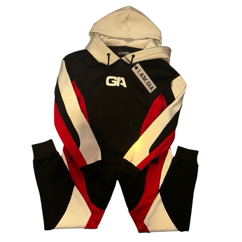 I AM GIA Red Black Silver Reflective Colorblock Hoodie Sweats Set Size XS NWT
