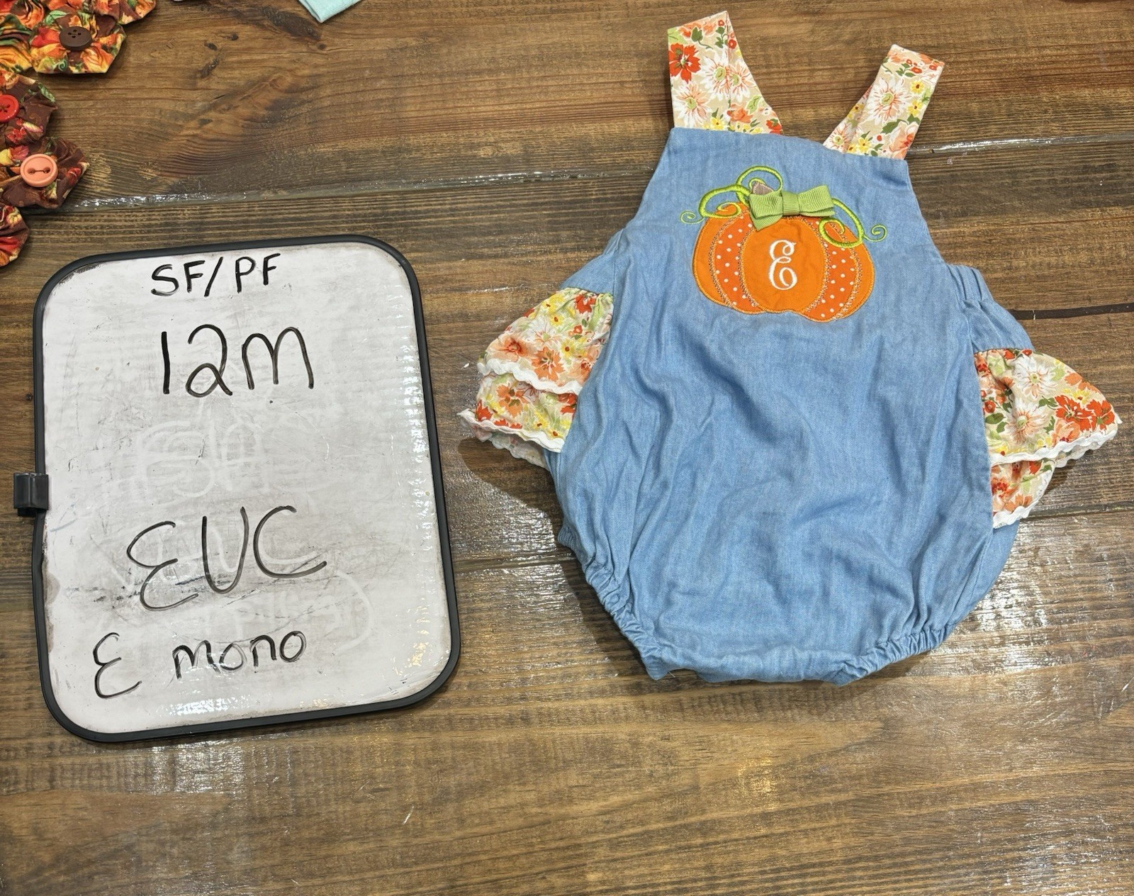 Ricrac And Ruffles Girls 12 Month Pumpkin Bubble E Monogram