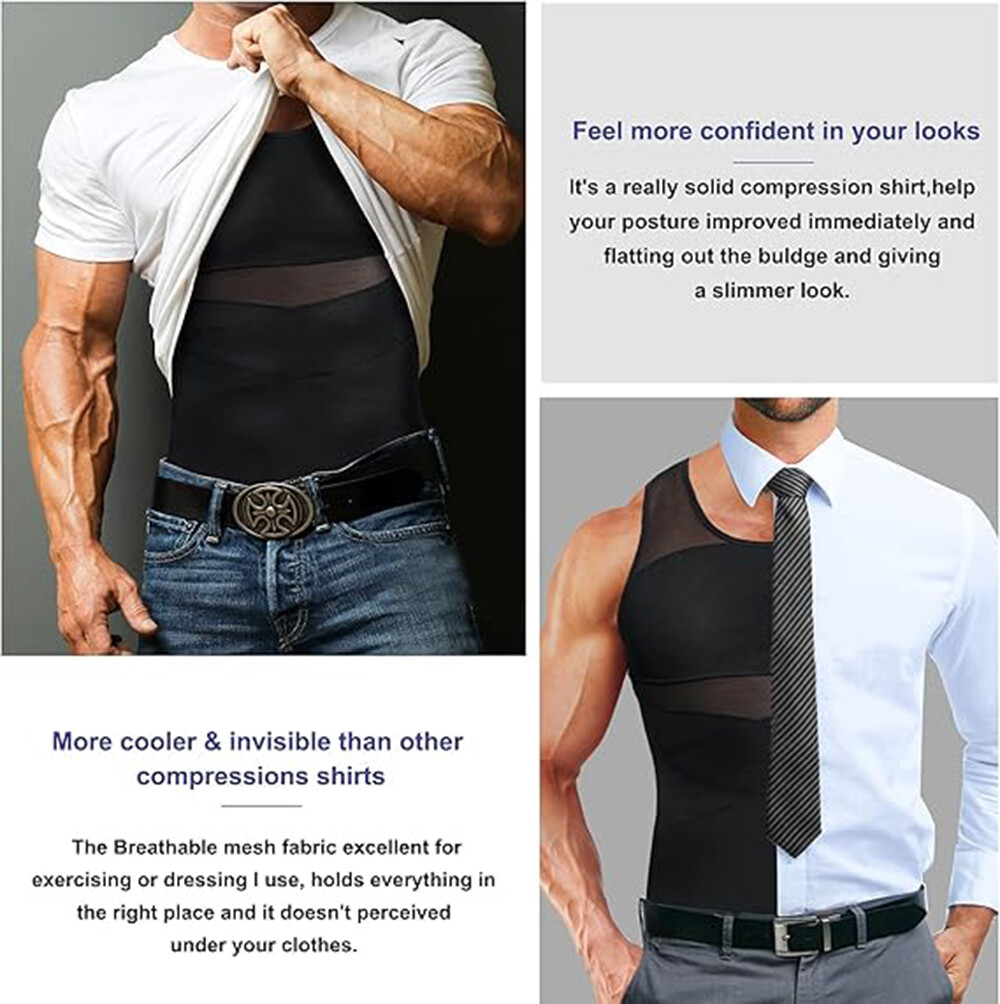 Men Slimming Body Shaper Belly Chest Gynecomastia Compression Shirt Gym Tank Top