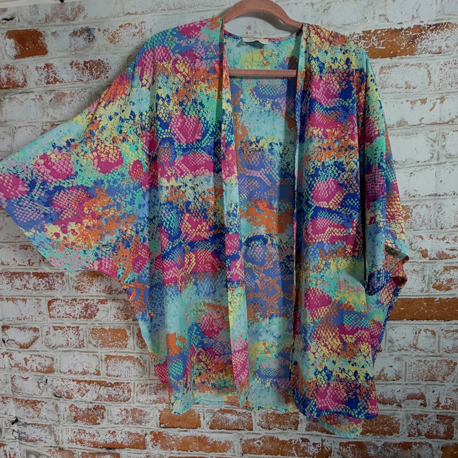 Adrienne Kimono Top Womens Small Multi Snakeskin Print Open Front Layering Wrap