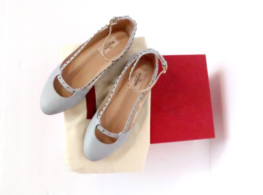 NIB Valentino Stardust Babe Ballerina Rockstar pale blue/grey round toe flats 36