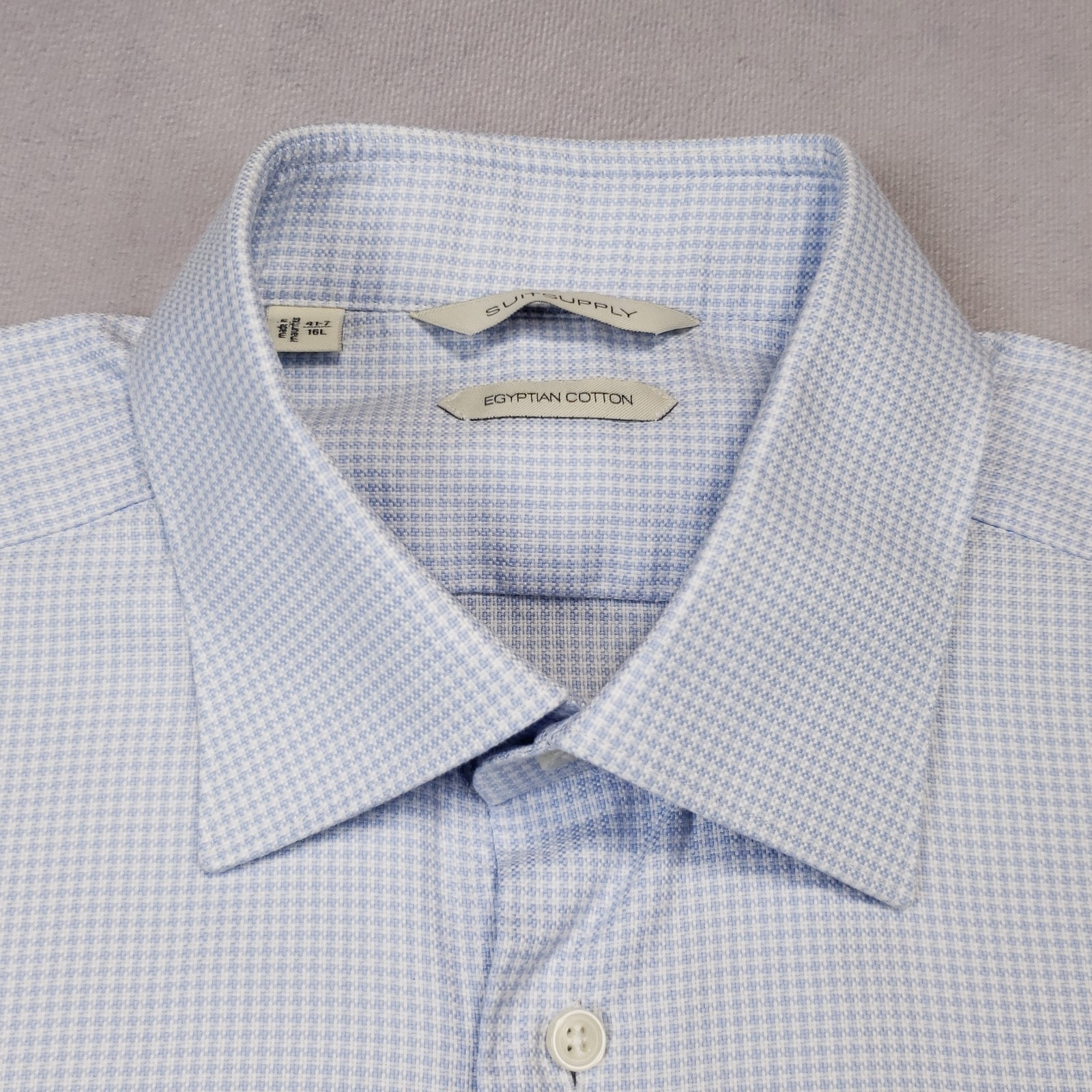 SuitSupply Egyptian Cotton Dress Shirt Mens Size 16L (Tall) Blue Micro Pattern