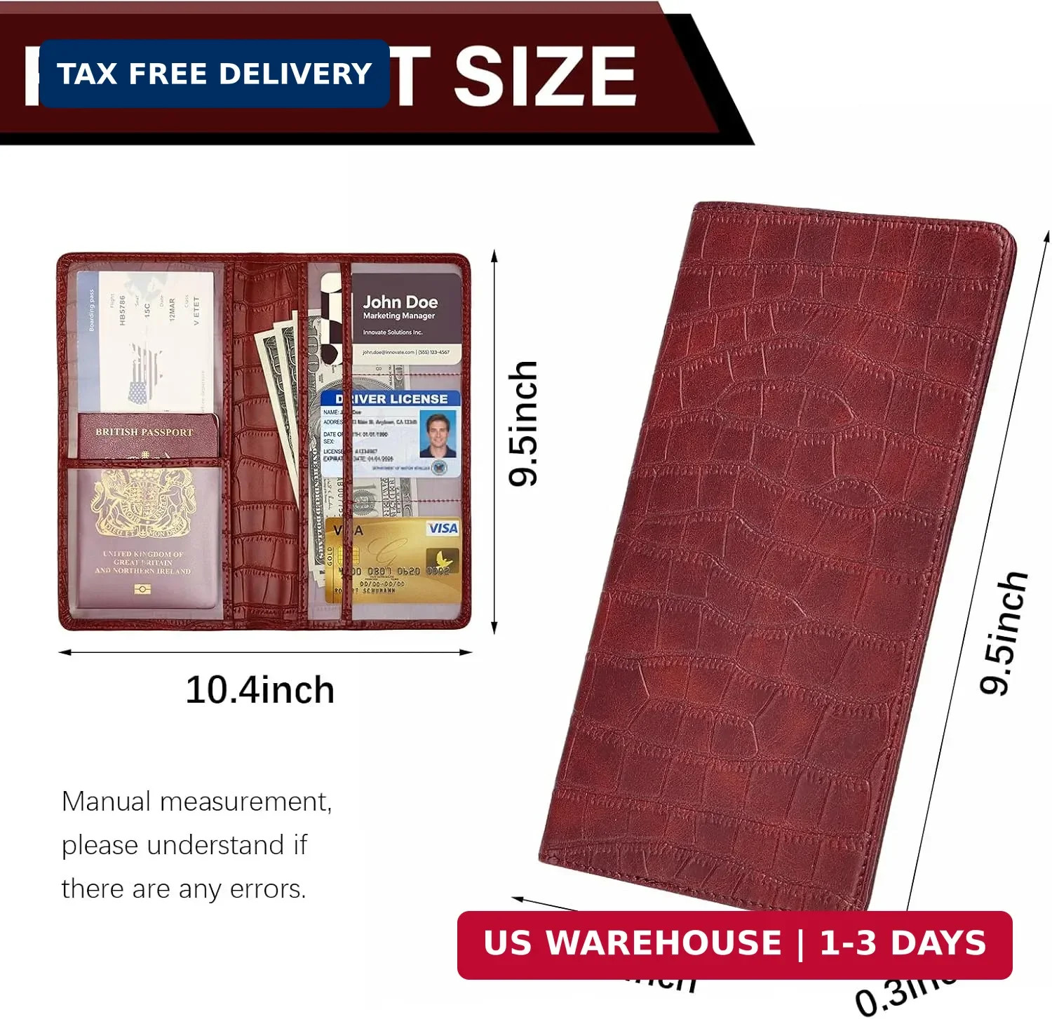 Registration and Insurance Card Holder, Red Vehicle Glove Box Car Organizer with