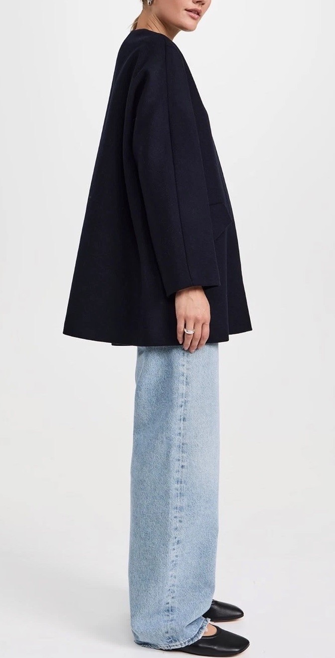 $895 Theory L Large Crew Cape Back Coat Navy Wool Cashmere Winsome 2 Overcoat