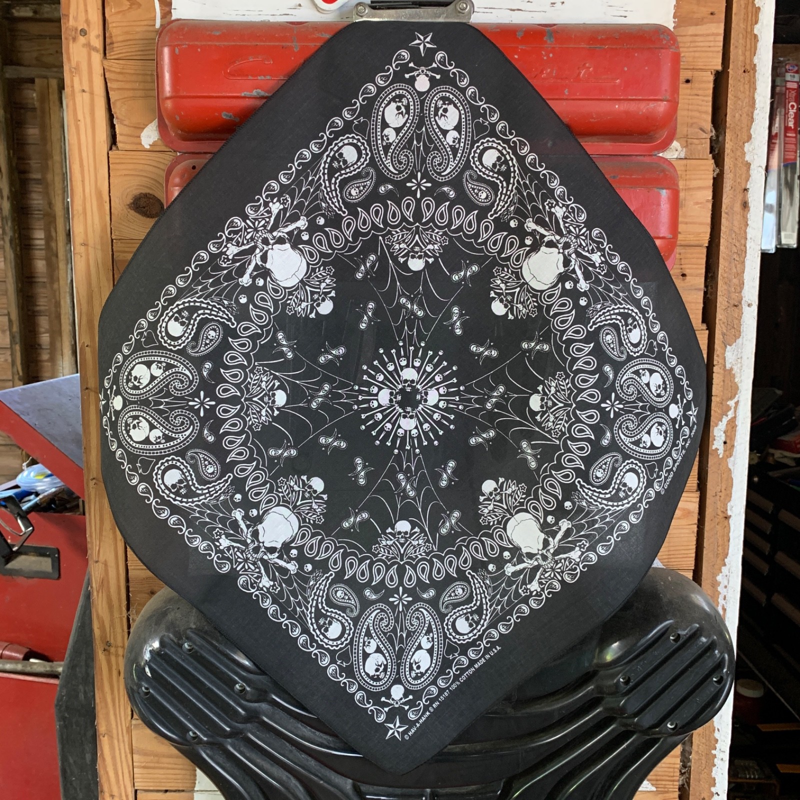 Skeletal Paisley 22″x22″Bandanna 100% COTTON USA made