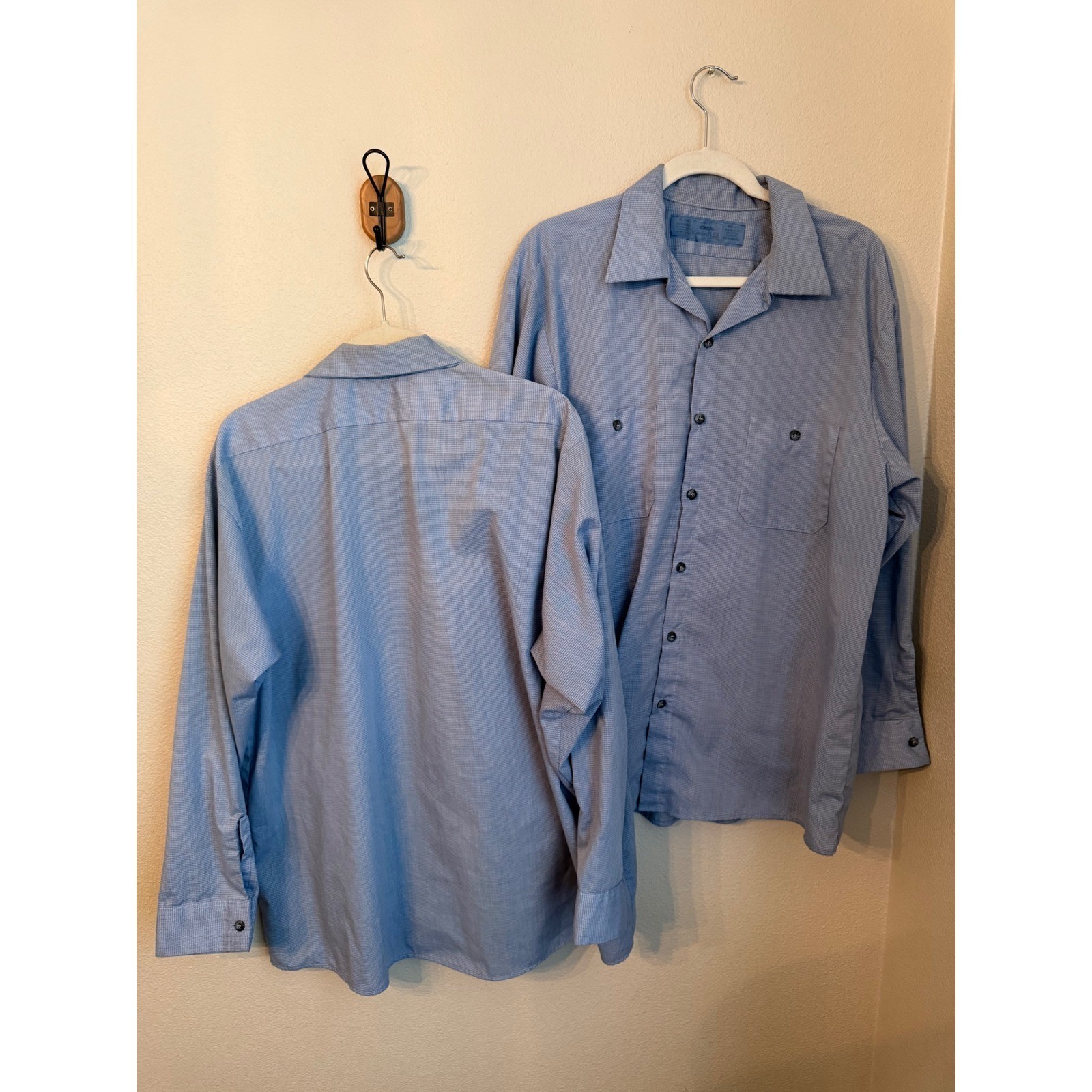 Cintas ComfortFLEX Work Shirt Men XL Blue Micro Check Long Sleeve Set of 2