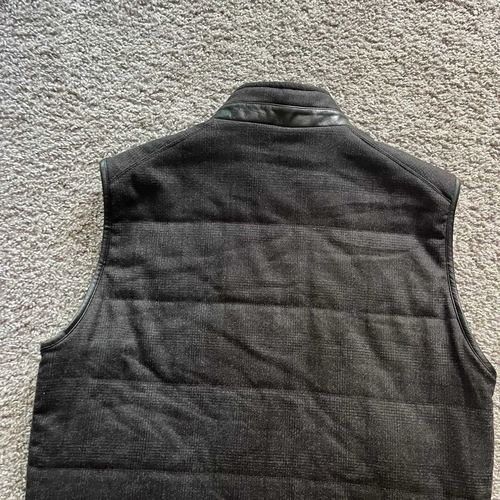 Corneliani ID Reversible Vest Size 50 R Gray Black Herringbone Wool Quilted