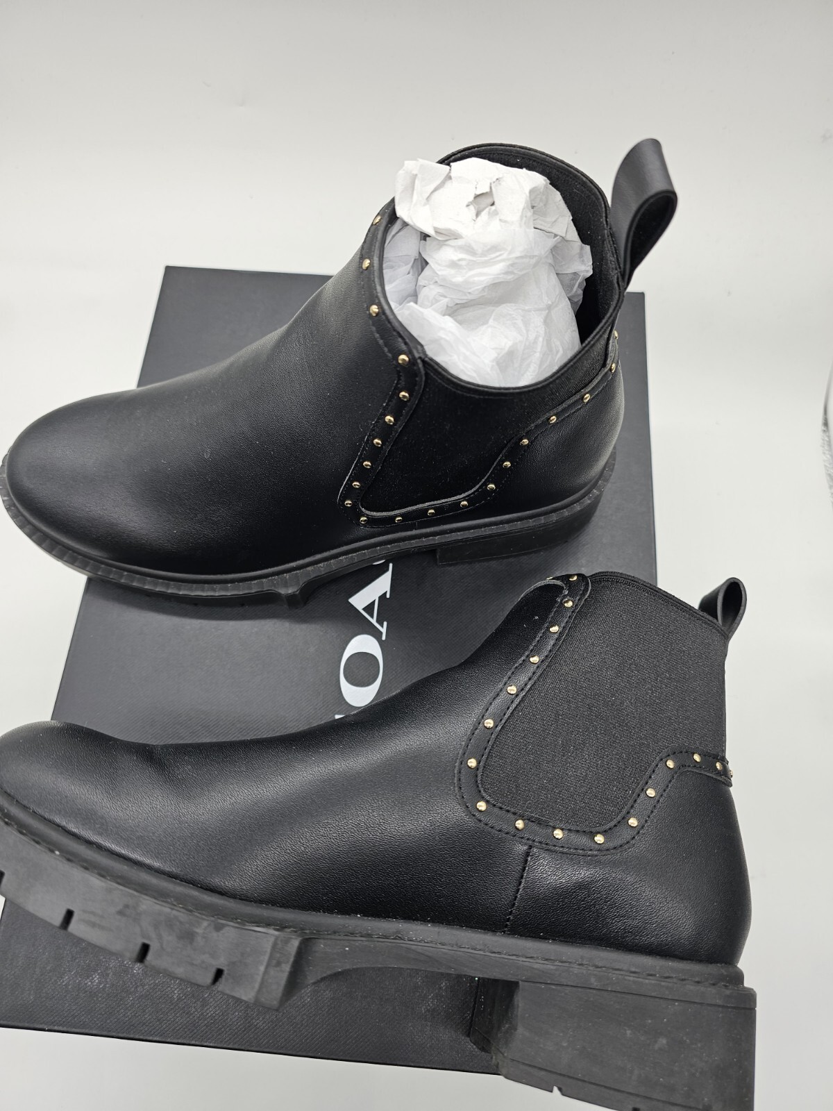 Coach NEW Lory Leather Bootie Womens Size 7 Black Studded Ankle Boots
