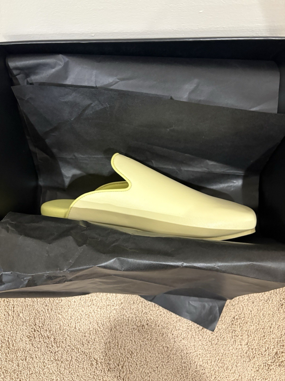 GOAT Yellow Leather Slip-On Mule Sandals Logo Accent Unisex Adults US Size Large
