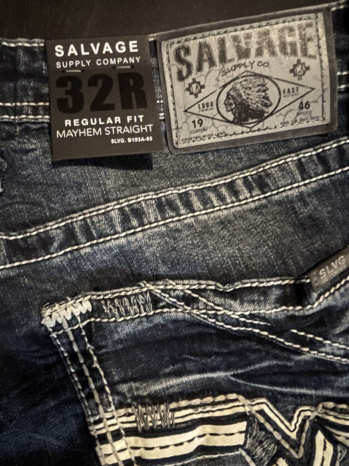 Salvage Buckle Mayhem Straight Jeans Regular Fit Size 32/32 Black Wash NEW W/TAG