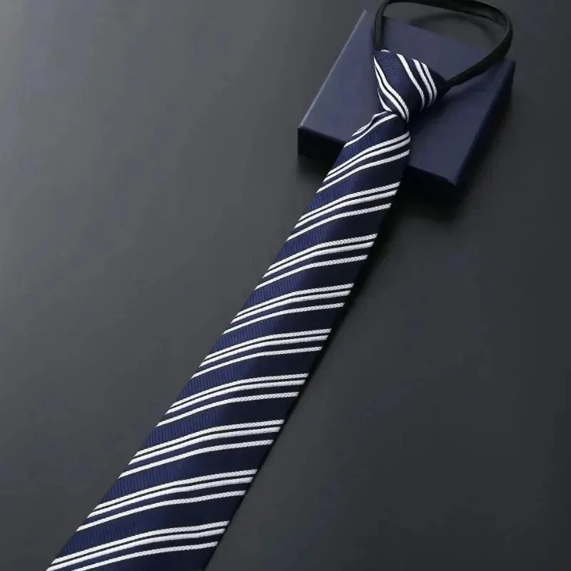 Lazy Men’s Zipper Necktie Solid Striped Casual Business Wedding Zip Up Neck Tie