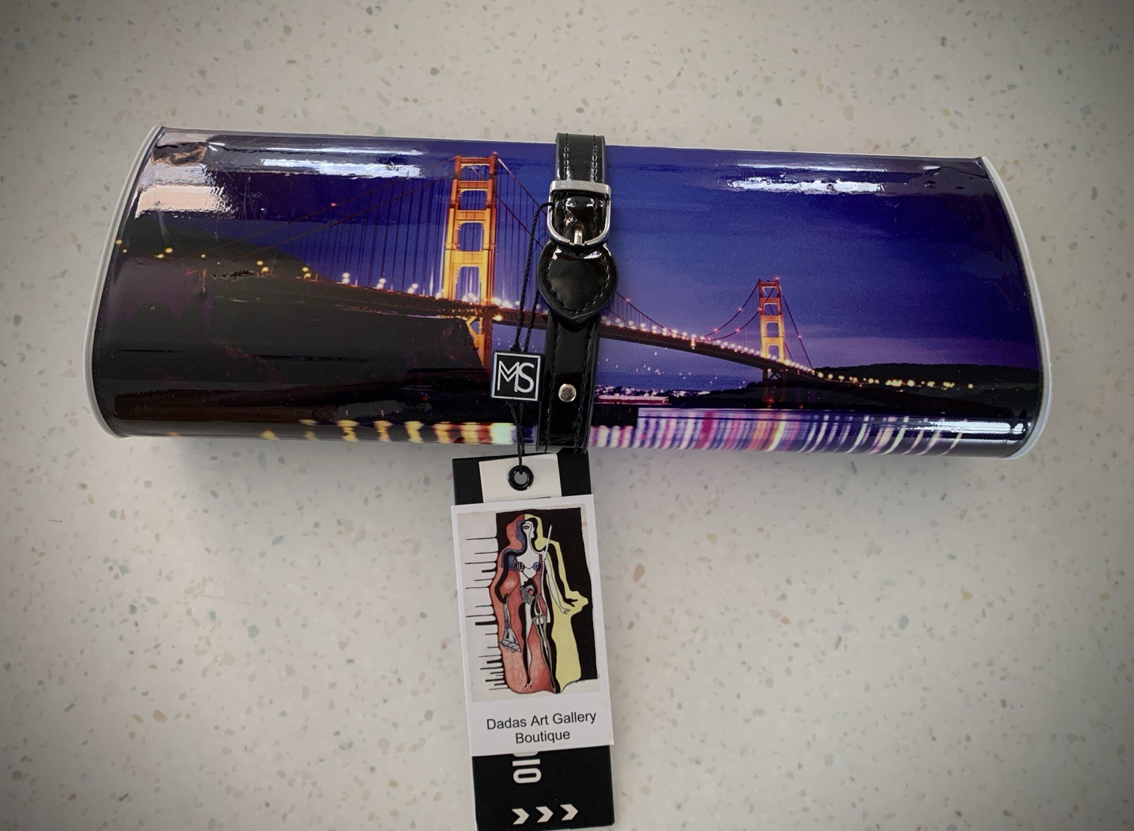 Vintage Dadas Art Gallery Golden Gate Bridge Vinyl Patent Clutch Bag NWT