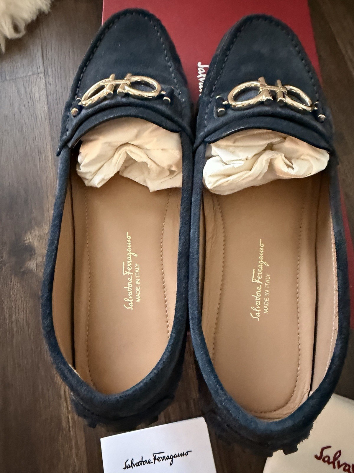 Ferragamo Women Suede Berra Loafers Blue Size 10
