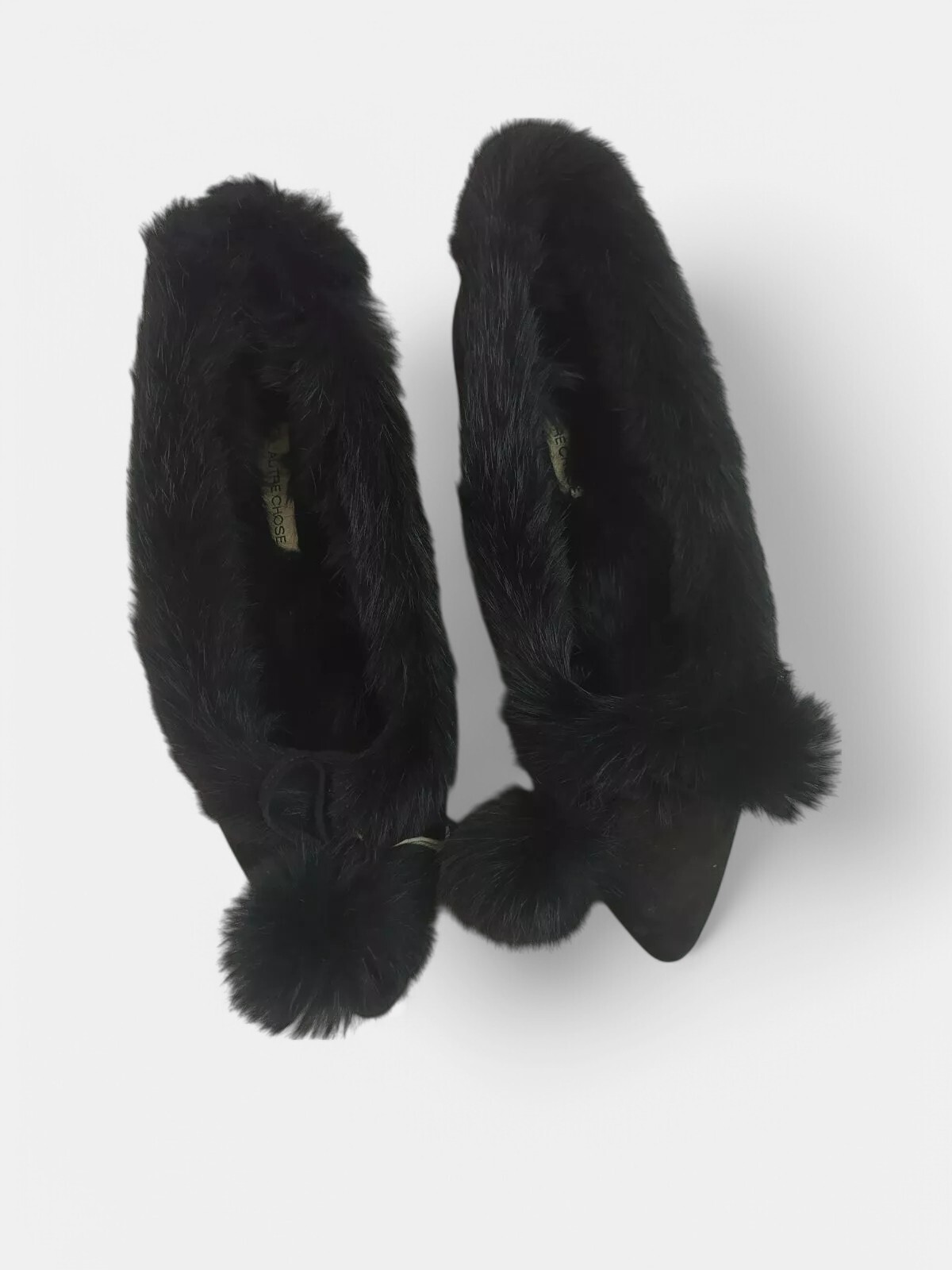 Fur stylish black suede shoes with pompons L’Autre Chose US 6/ UK 4/ EU 37