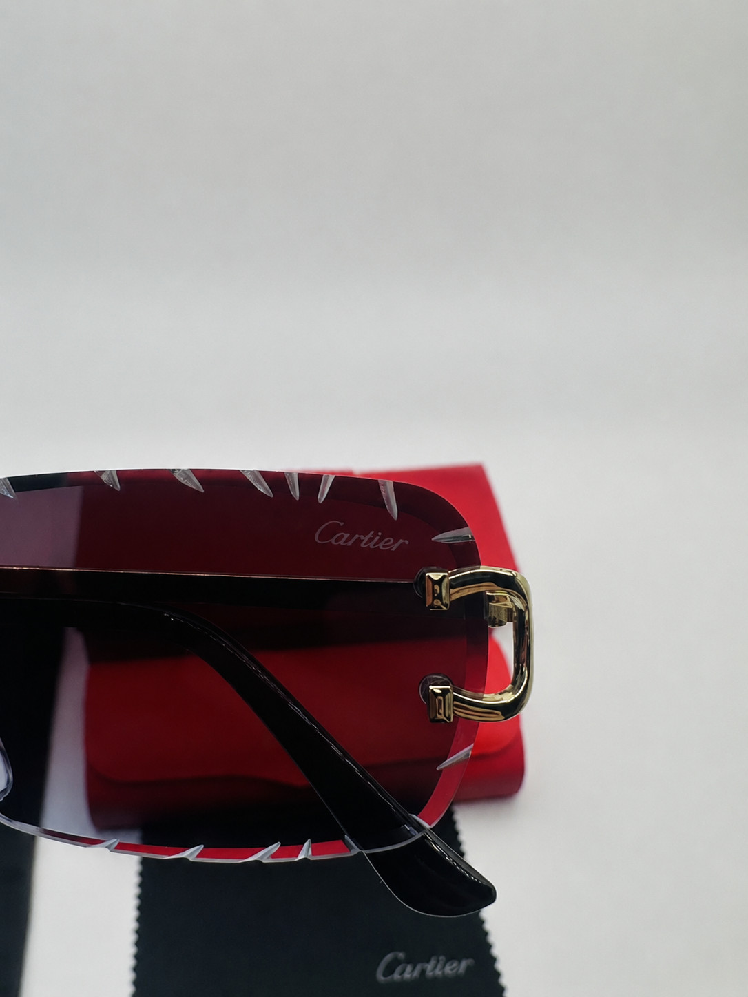 Cartier Big C Diamond Cut Red to Blue Fade Frameless Lens Gold Frame FREE SHIP