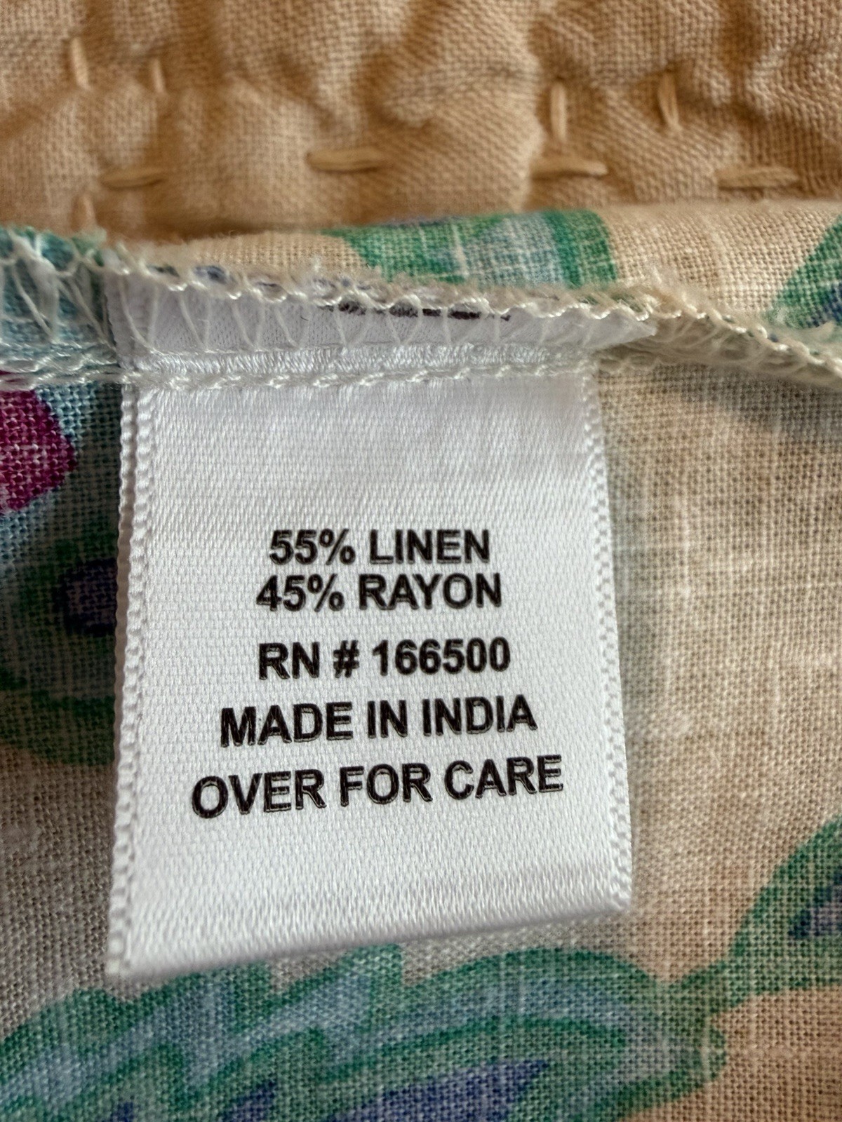 Emily Daniels XL Linen Blend Floral V Neck Blouse Boho Blue Green Pink Top