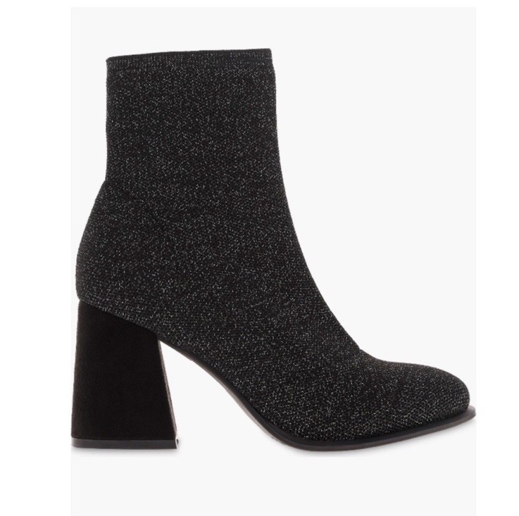 New Mia Women’s Piana Bootie Black Silver Sz 8.5 Stretchy Knit Square Toe Casual