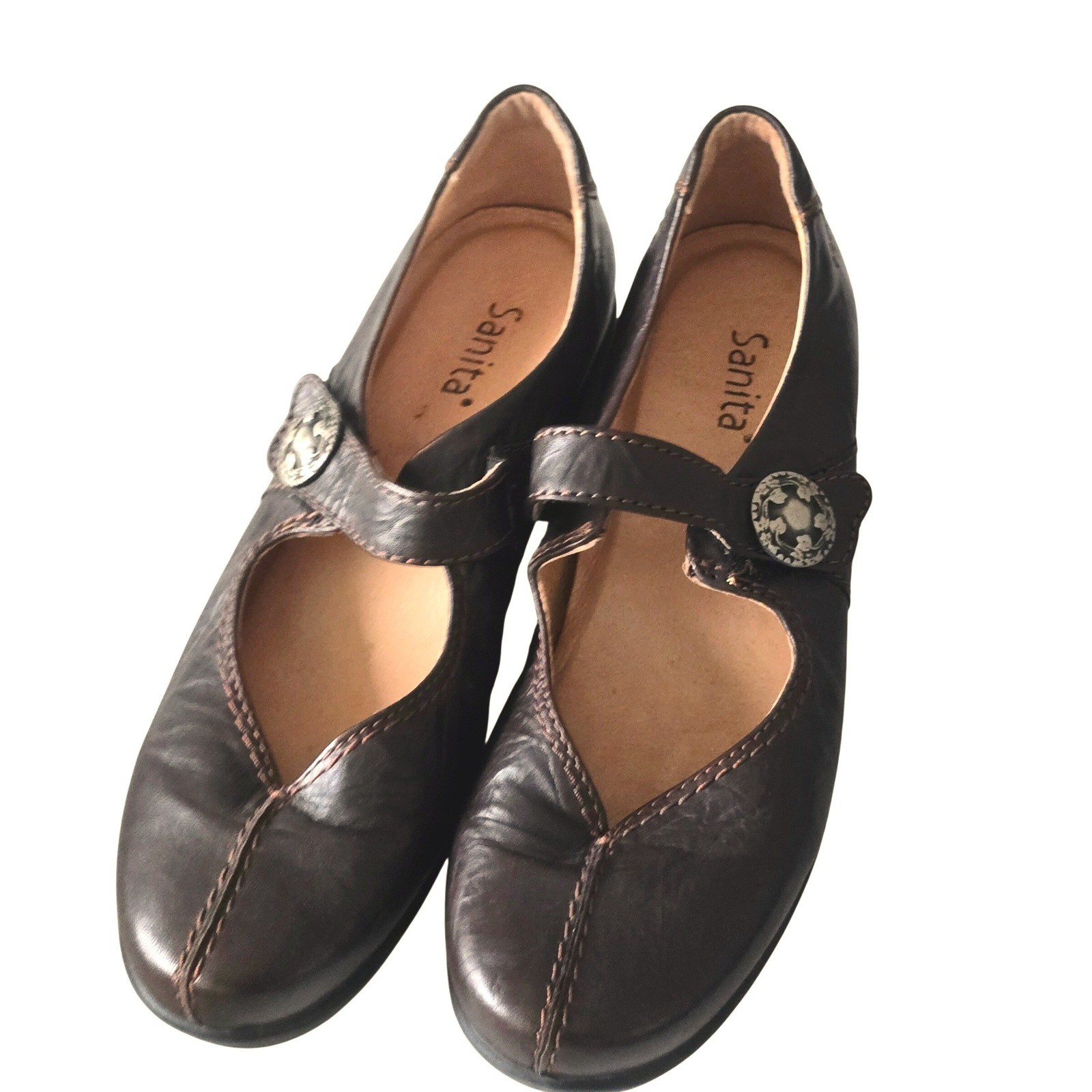 Sanita Leather Mary Jane Womens 8 EU 39 Dark Brown Comfort Shoes