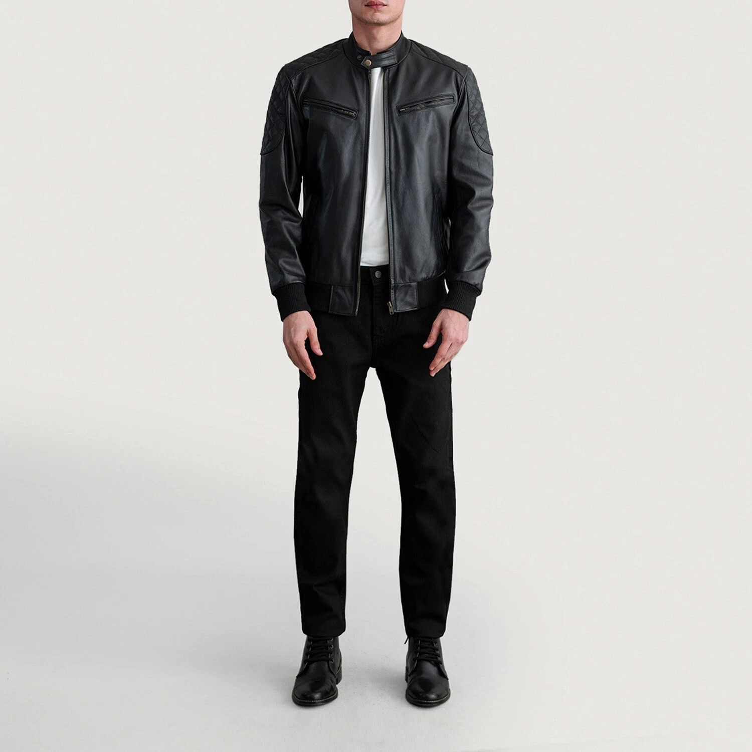 NEW Men’s Black Lambskin Leather Quilted Bomber Jacket Size S M L XL XXL 3XL 4XL