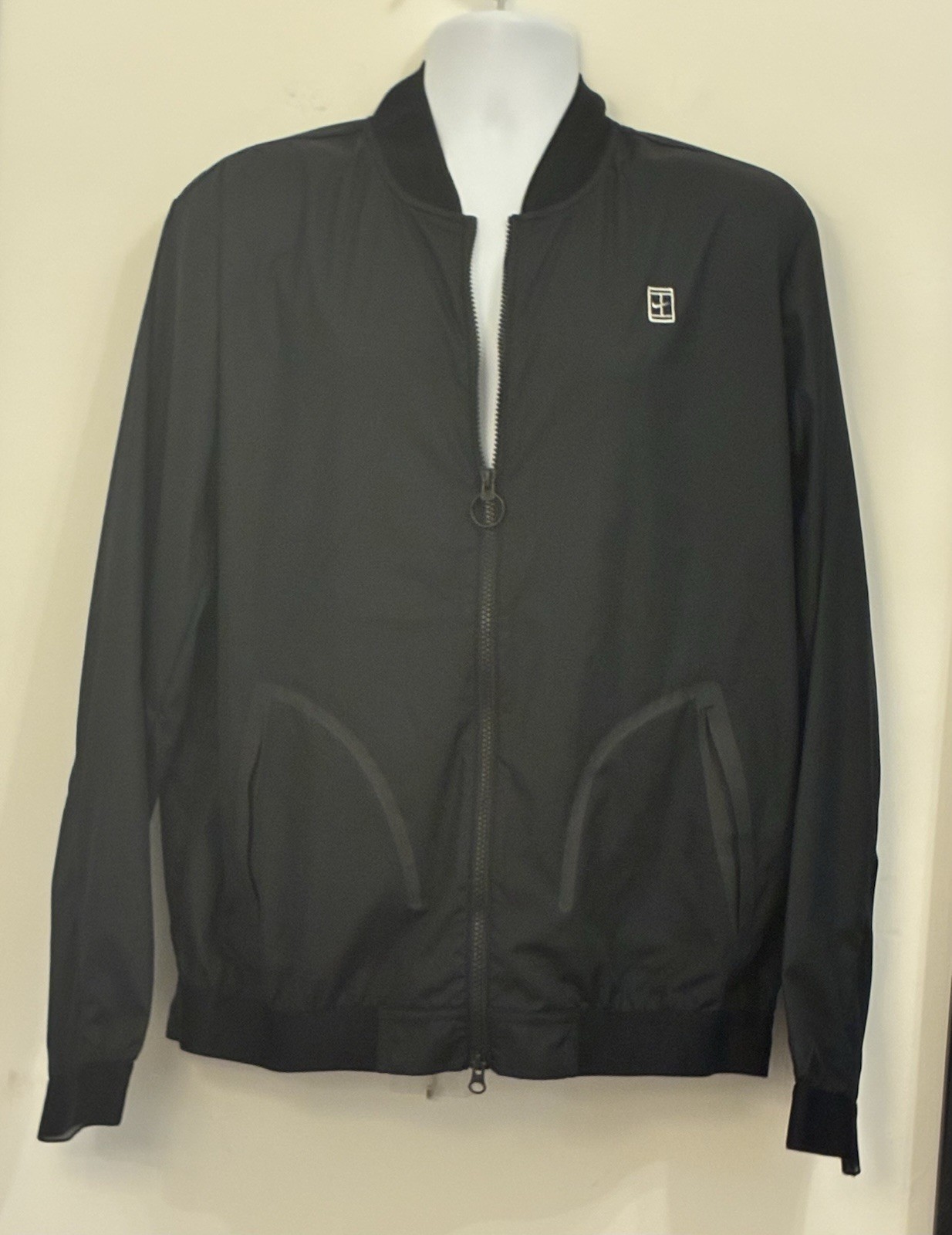 Nike Court Bomber Jacket Mens L Black Full Zip Tennis Lightweight Track Jacket