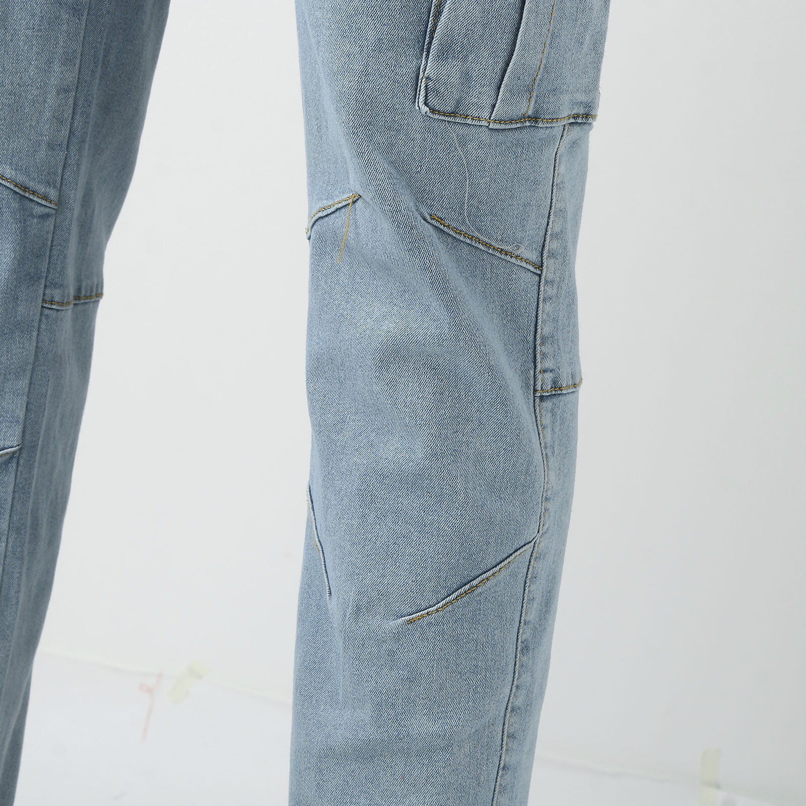 Large SIze Mens Soild Straight Hole Buckle Zipper Middle Waist Denim Long Pants