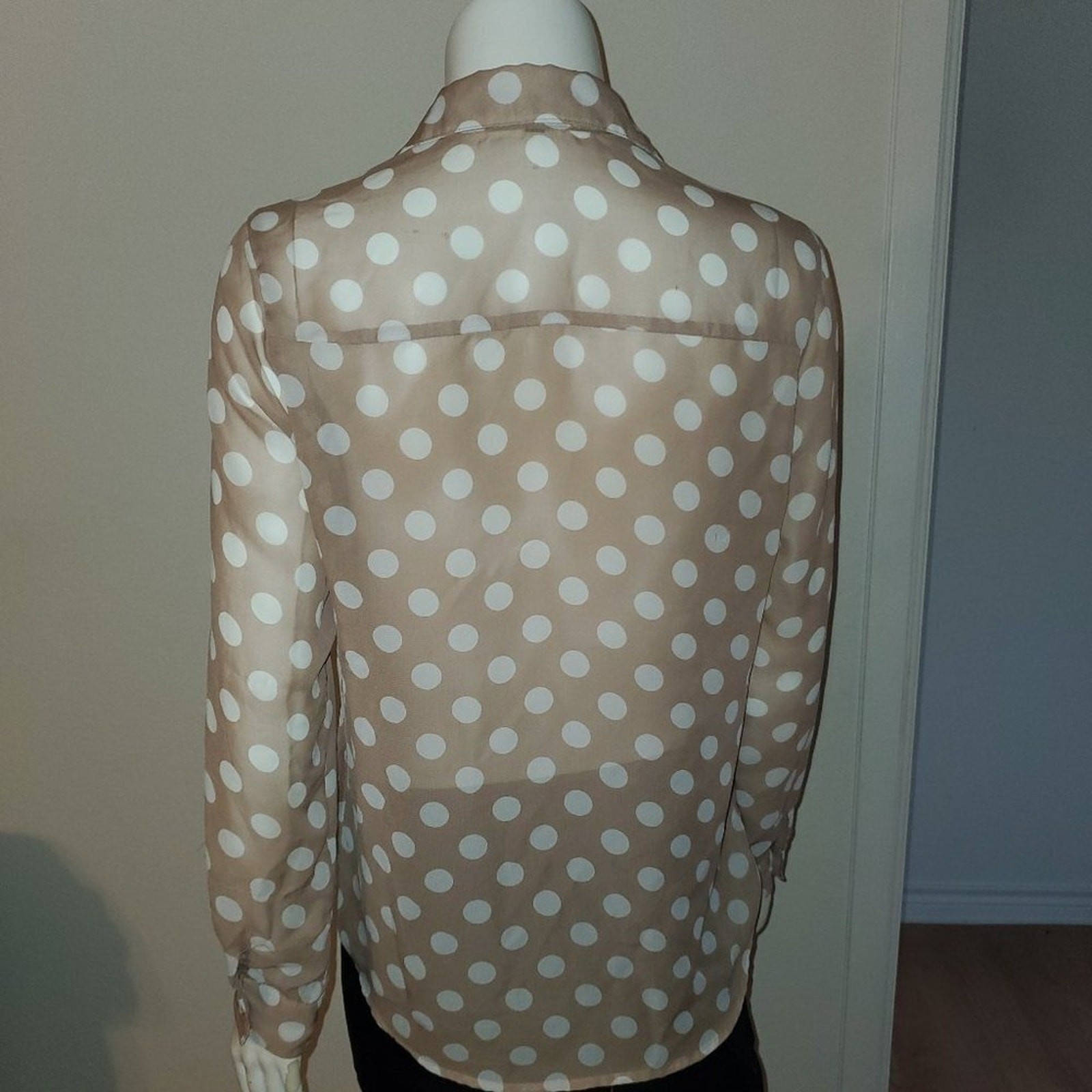 Timing Long Sleeve Sheer Polka Dot Top || Small