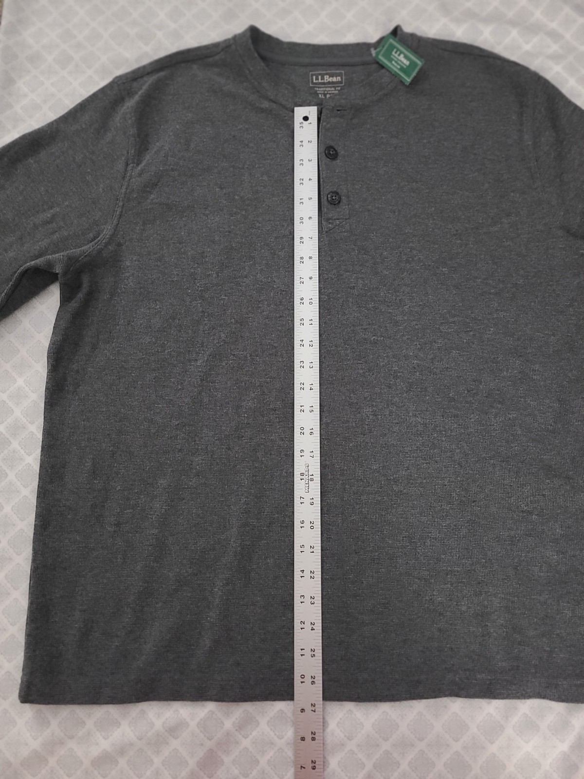 Men’s LL Bean Dk Gray Long Sleeve 3-Button Thermal Henley Size XL REG 502224 NWT