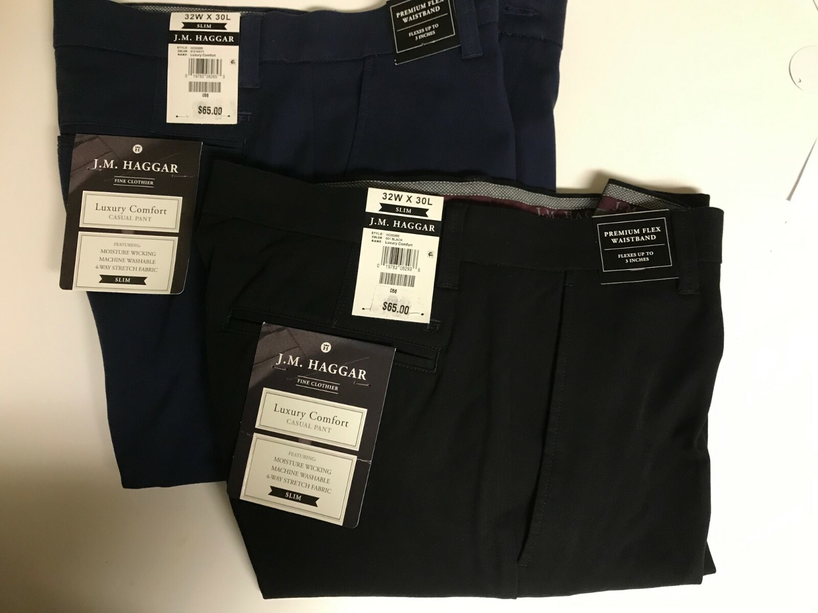 Men’s Haggar Slacks BLACK or NAVY Slim Fit Pants Size 29, 30, 32, 34, 36 Ret $65