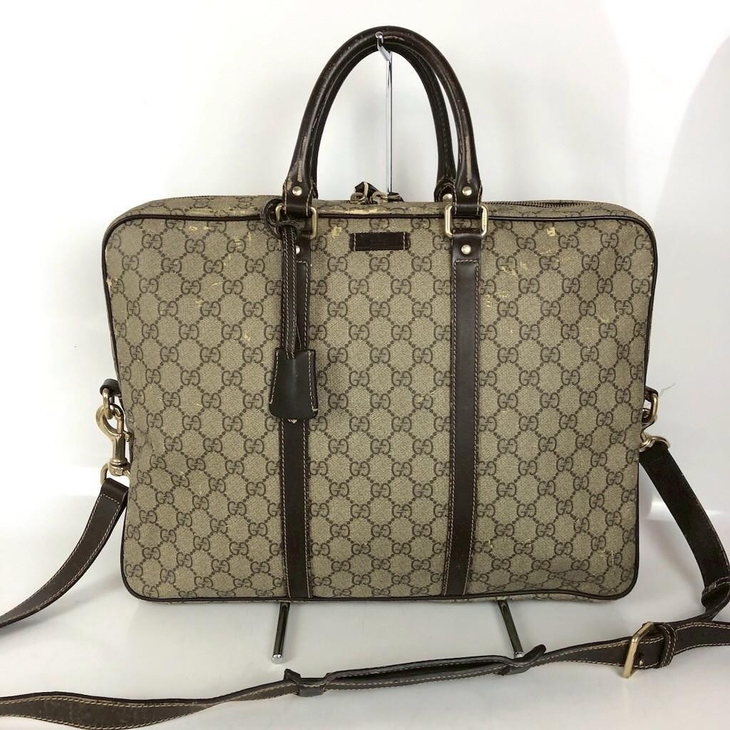 GUCCI GG Supreme 2WAY Business Briefcase Bag Beige Brown Canvas Auth