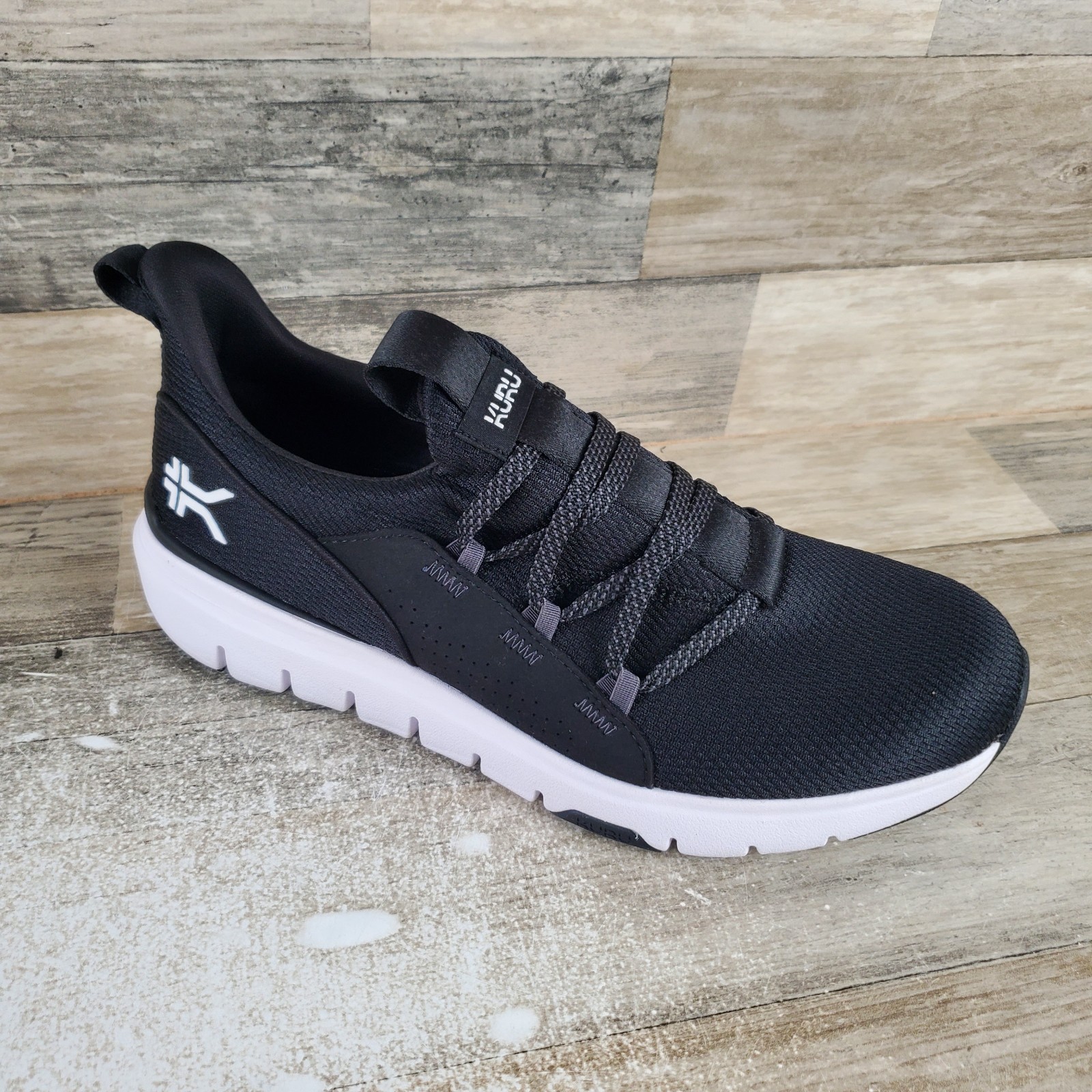 KURU FLEX Mens Shoes Sz 9 M Running Jet Black Bright White Mesh Slip On Sneakers