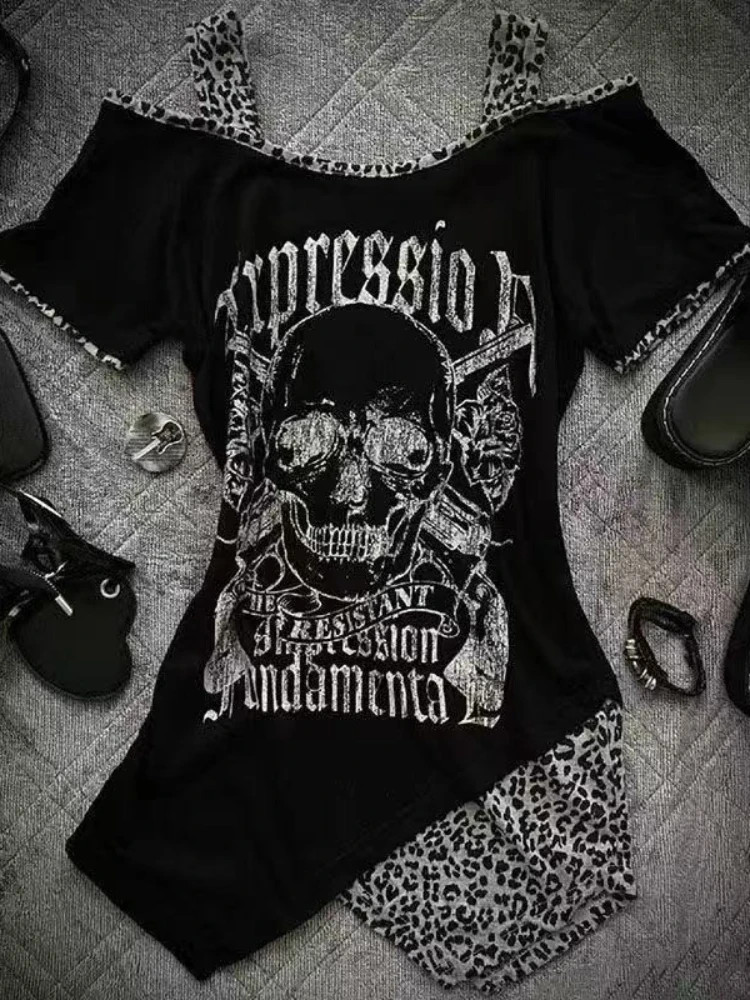 Y2K Grunge Emo Alt Punk Fitted Graphic Top 2000s Slim Fit Tee Womens Shirt S-XL