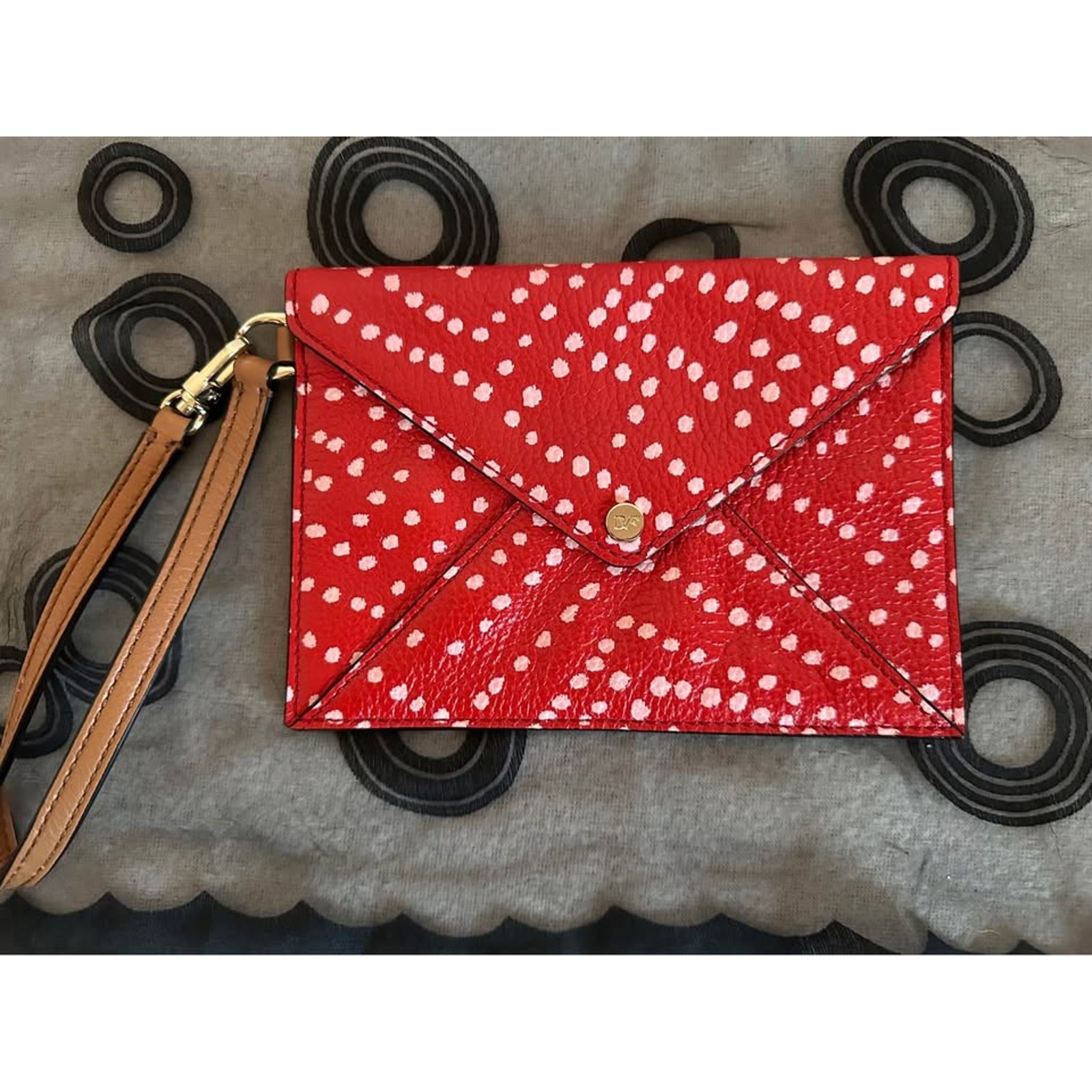 Diane von Furstenberg (DVF) Red / White Polka Dot Envelope Clutch Wristlet Strap