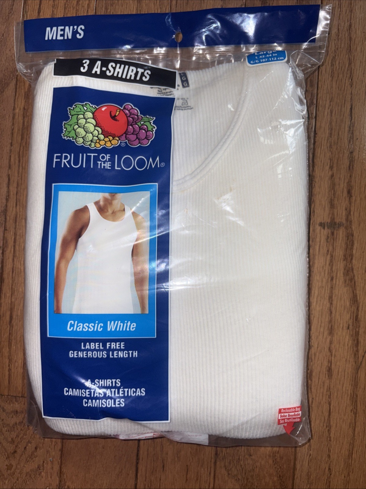 Fruit Of The Loom Men’s Classic White 3 A-Shirt 3-Pack Size L